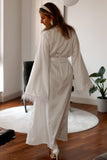 Feather Sleeve Satin Bridal Robe - Velo Bianco