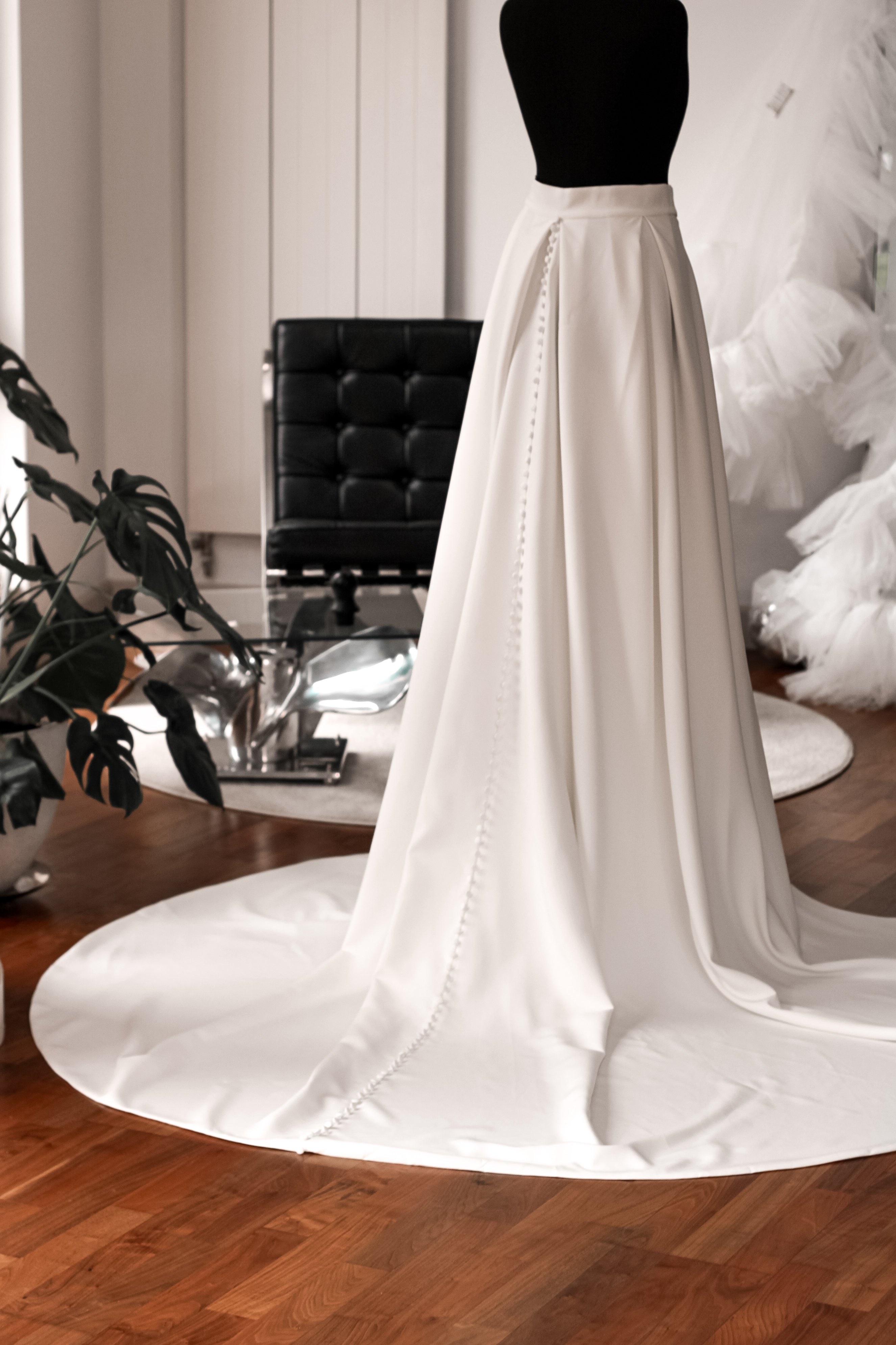 Luxury Detachable Crepe Overskirt - Velo Bianco