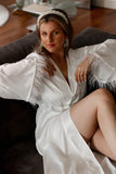 Feather Sleeve Satin Bridal Robe - Velo Bianco