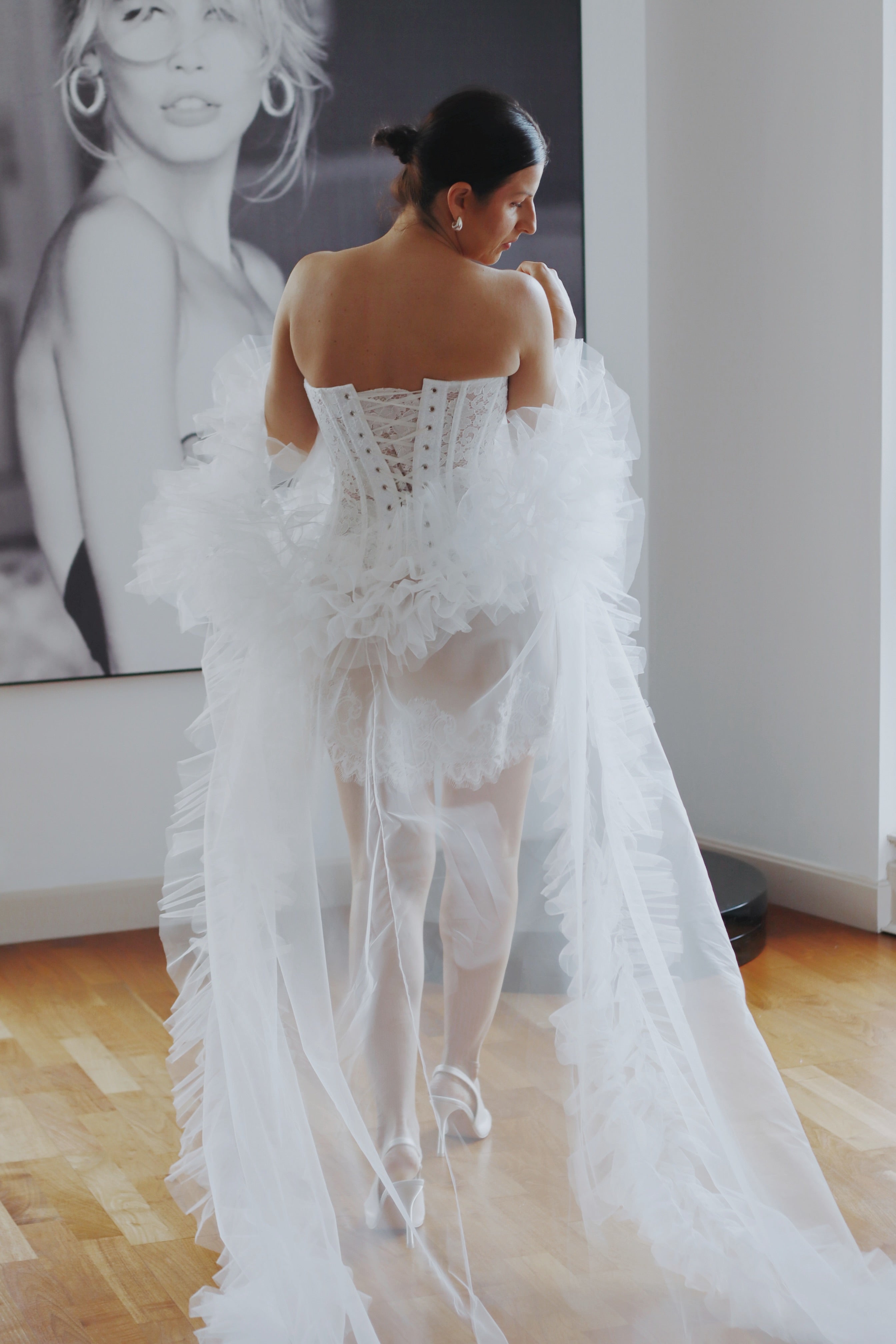 Luxury Ruffled Tulle Wedding Cape