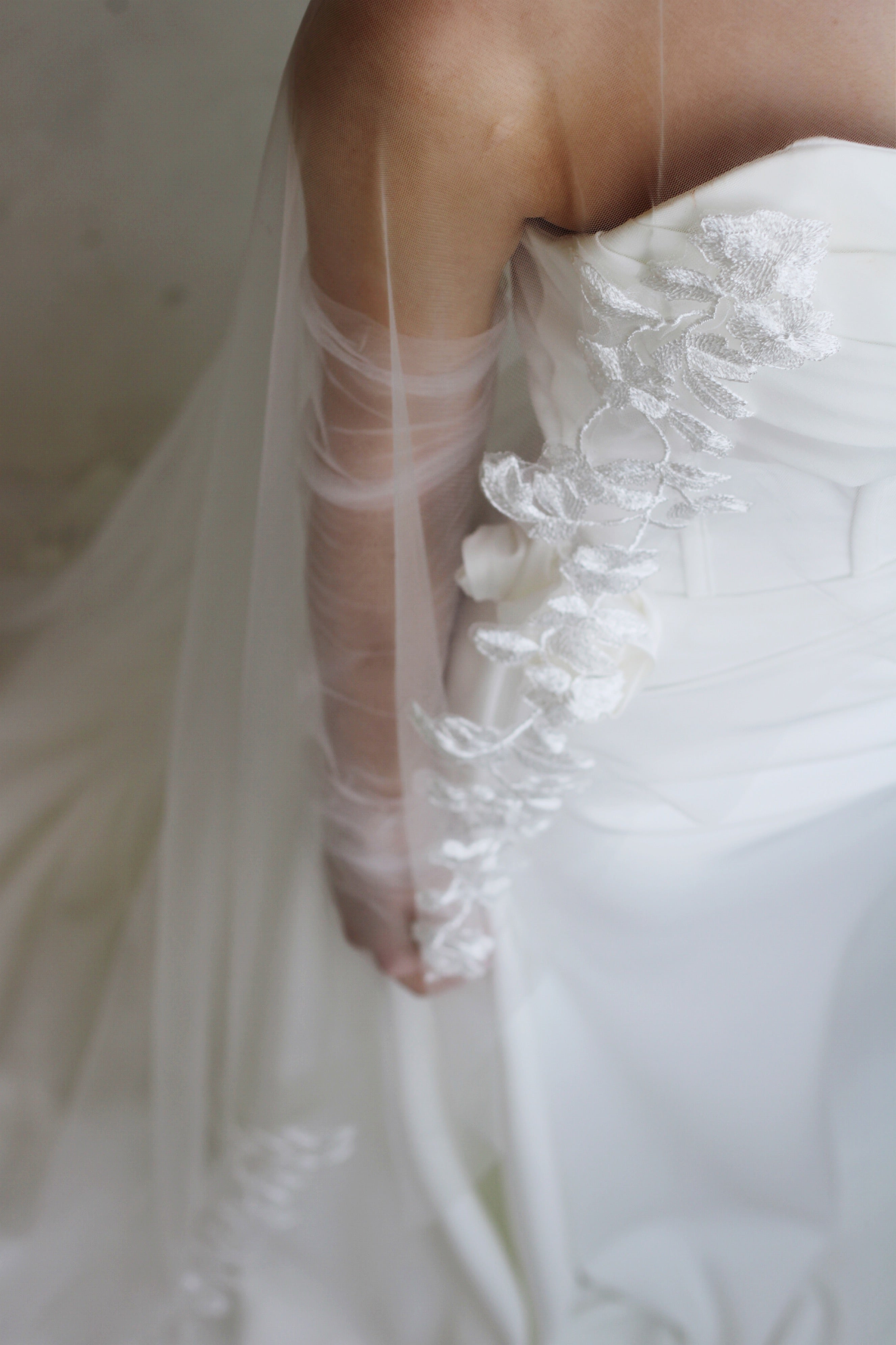 Cathedral Lace Trim Wedding Veil - Velo Bianco