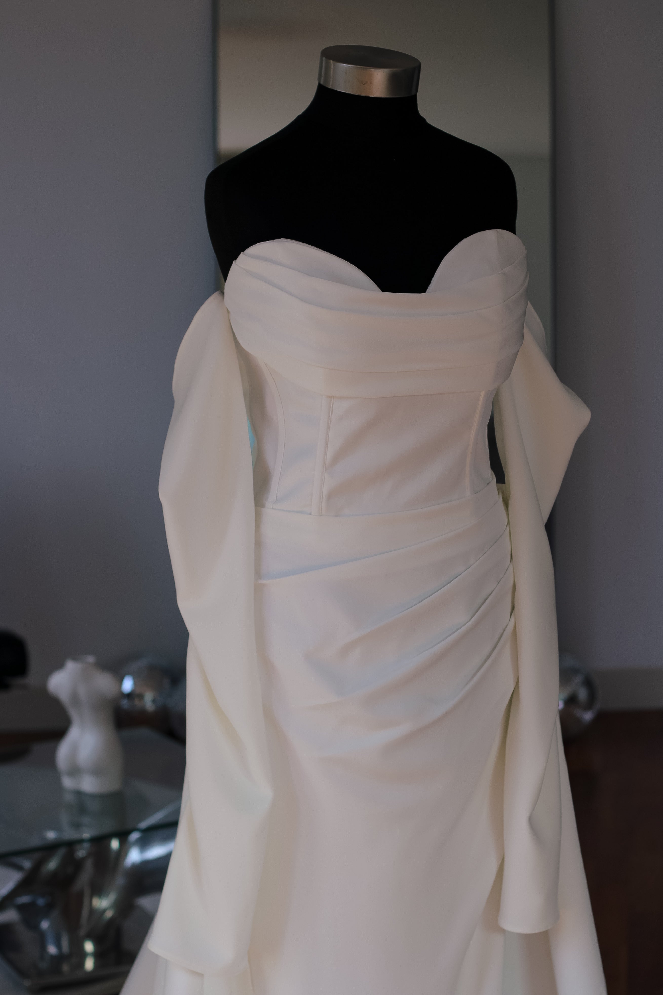 Rose Crepe Bridal Gown with Detachable Sleeves - Velo Bianco