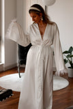 Feather Sleeve Satin Bridal Robe - Velo Bianco