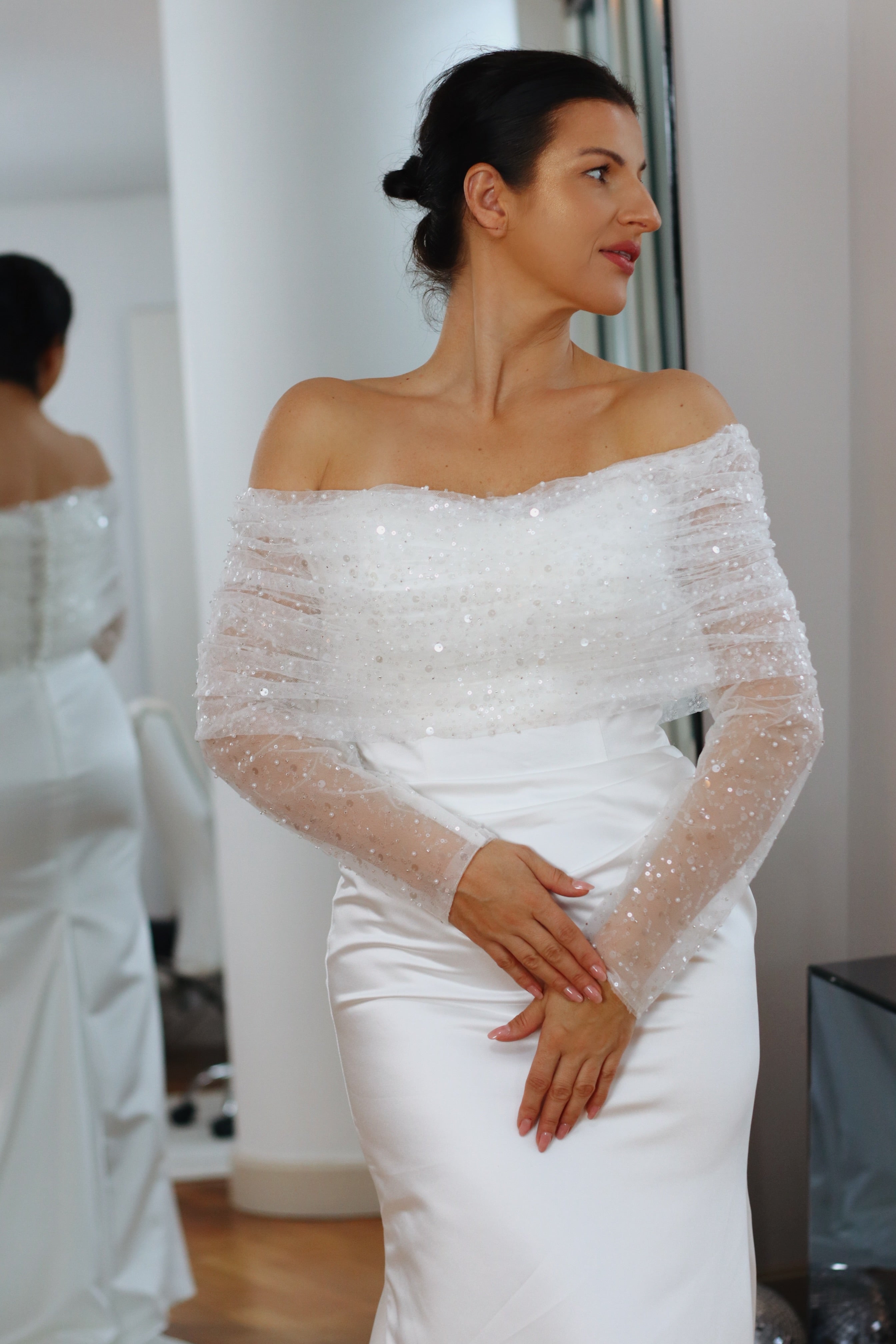 Sparkly Off-Shoulder Bridal Dress Topper