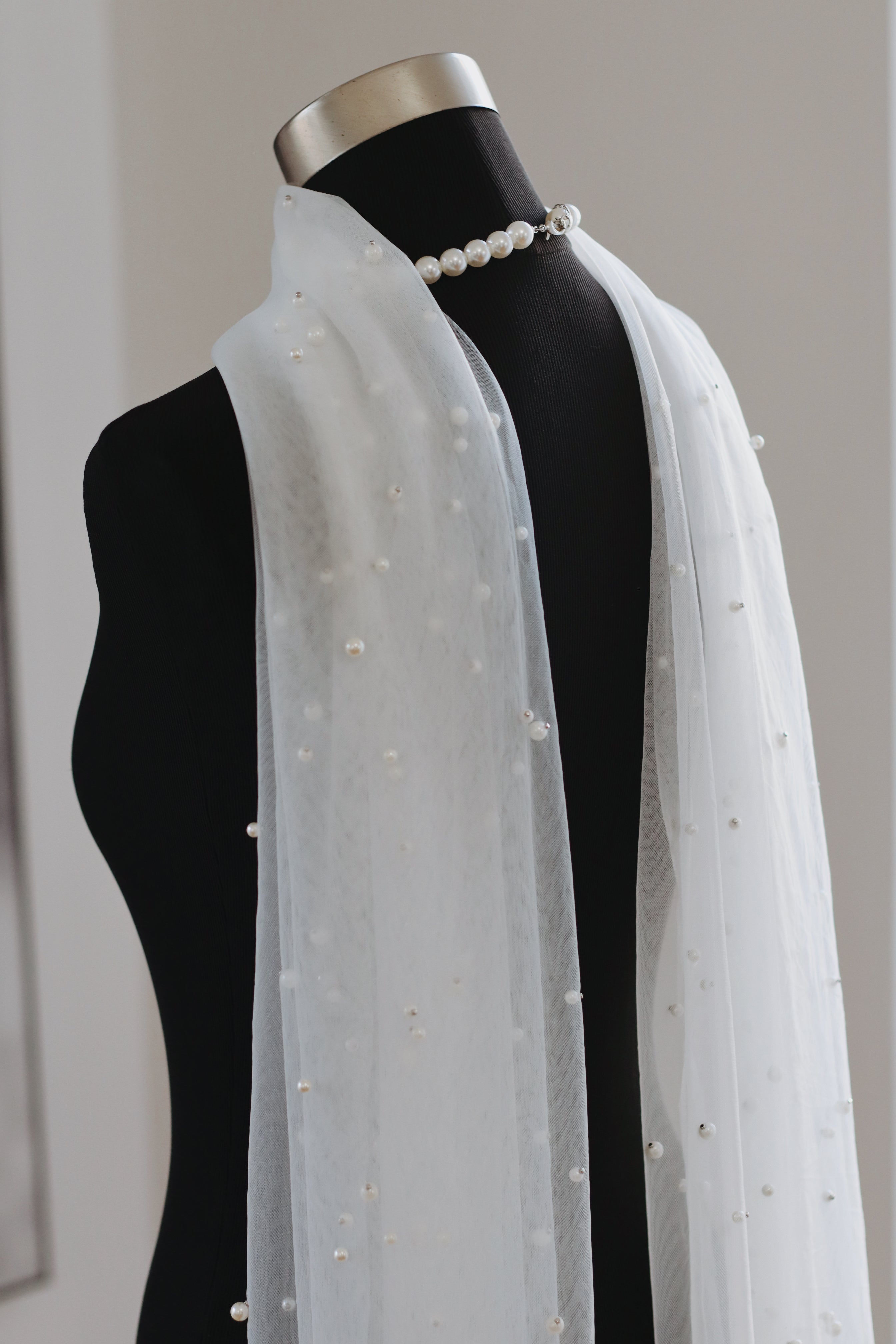 Pearl tulle wedding scarf