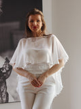 Floral Chiffon Wedding Cape - Velo Bianco