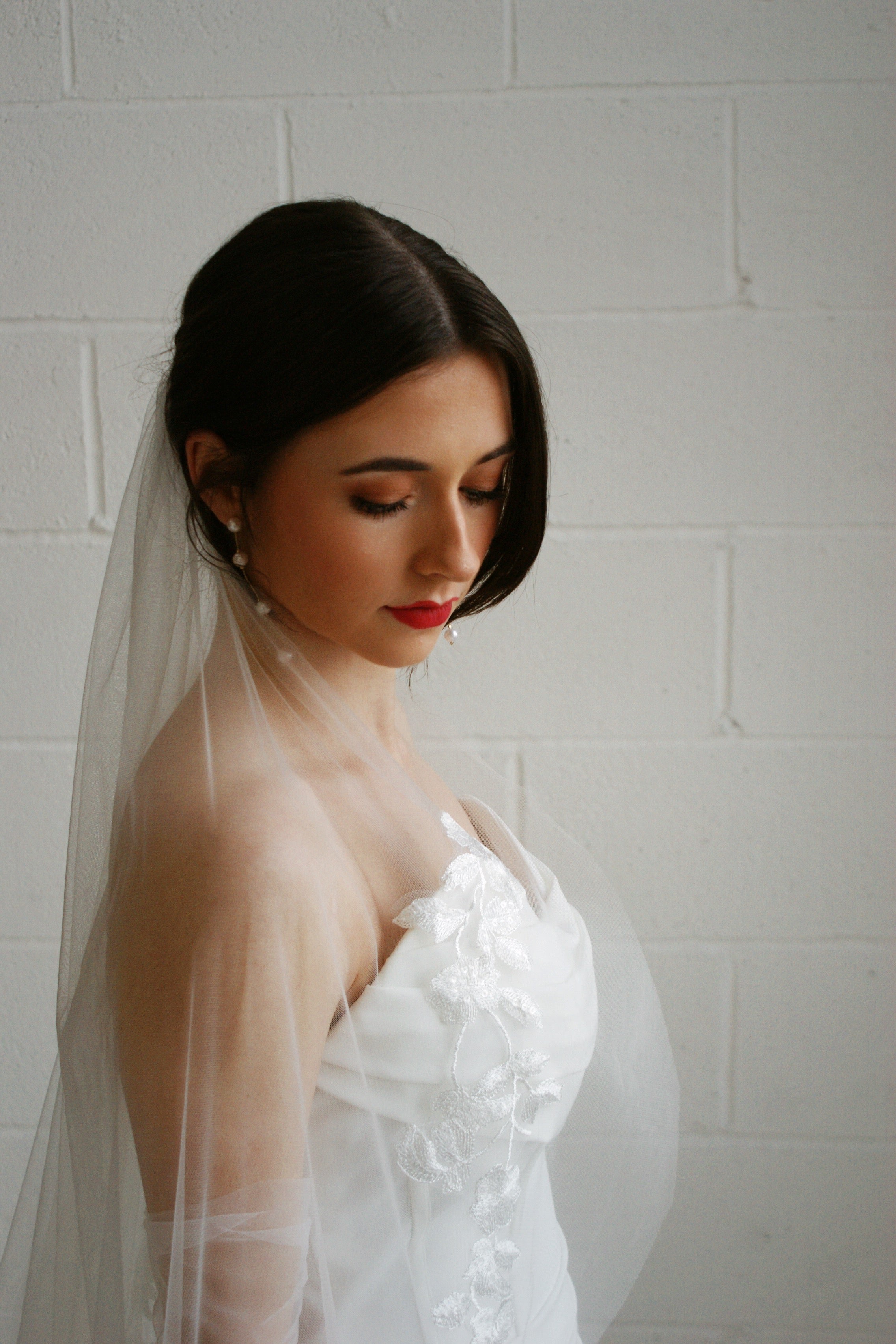 Cathedral Lace Trim Wedding Veil - Velo Bianco
