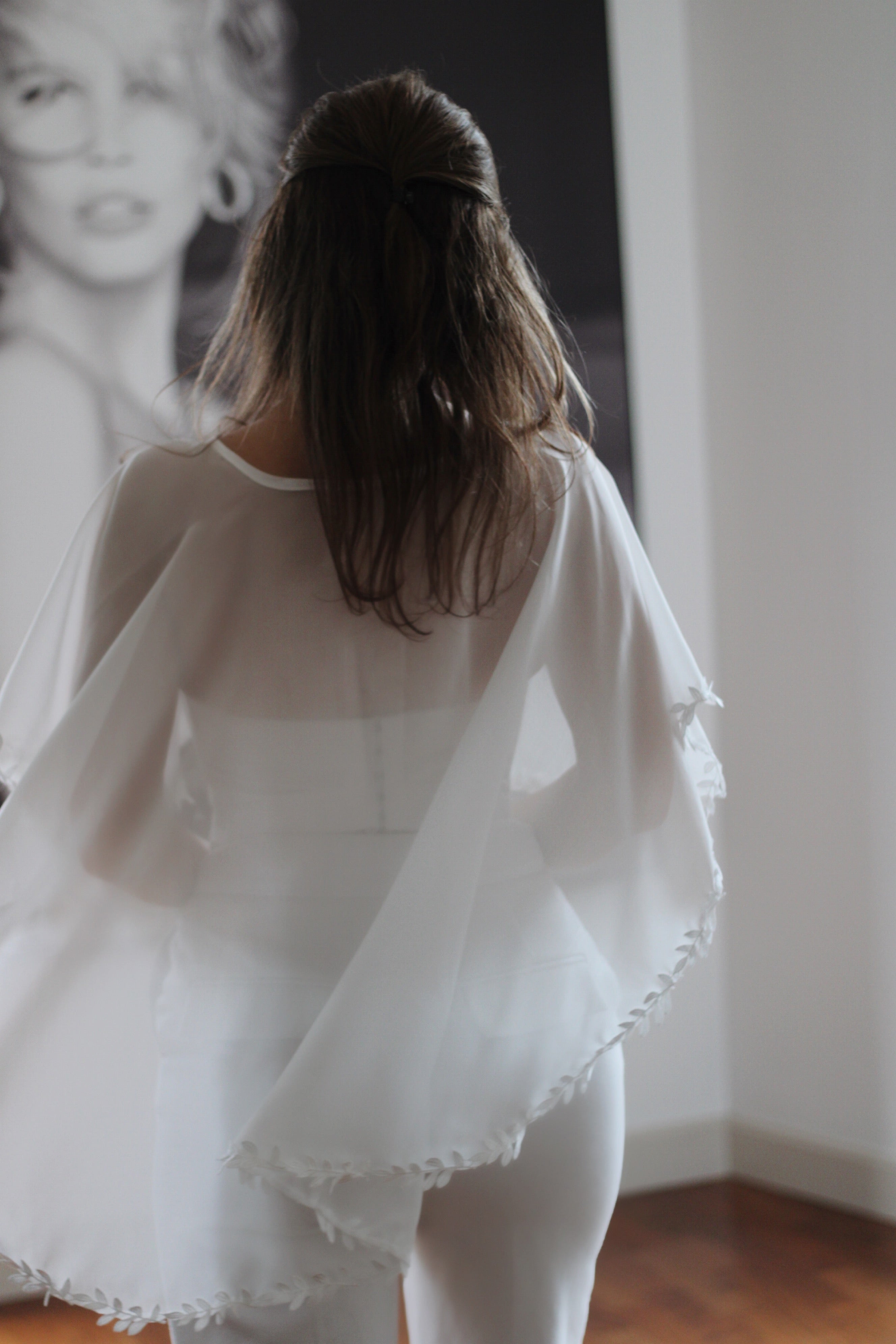 Floral Chiffon Wedding Cape - Velo Bianco