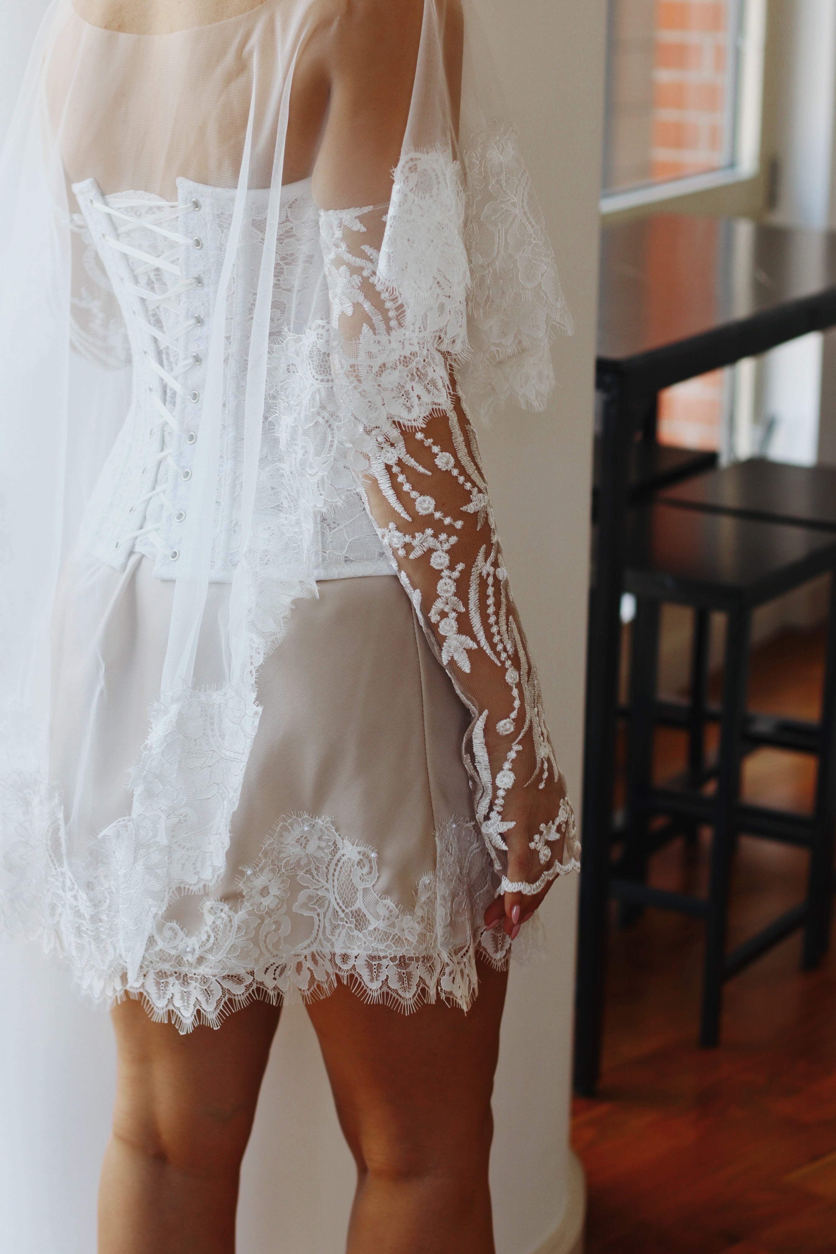 Sheer Tulle Wedding Cape with Lace Embroidery & Beading