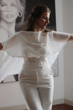Floral Chiffon Wedding Cape - Velo Bianco