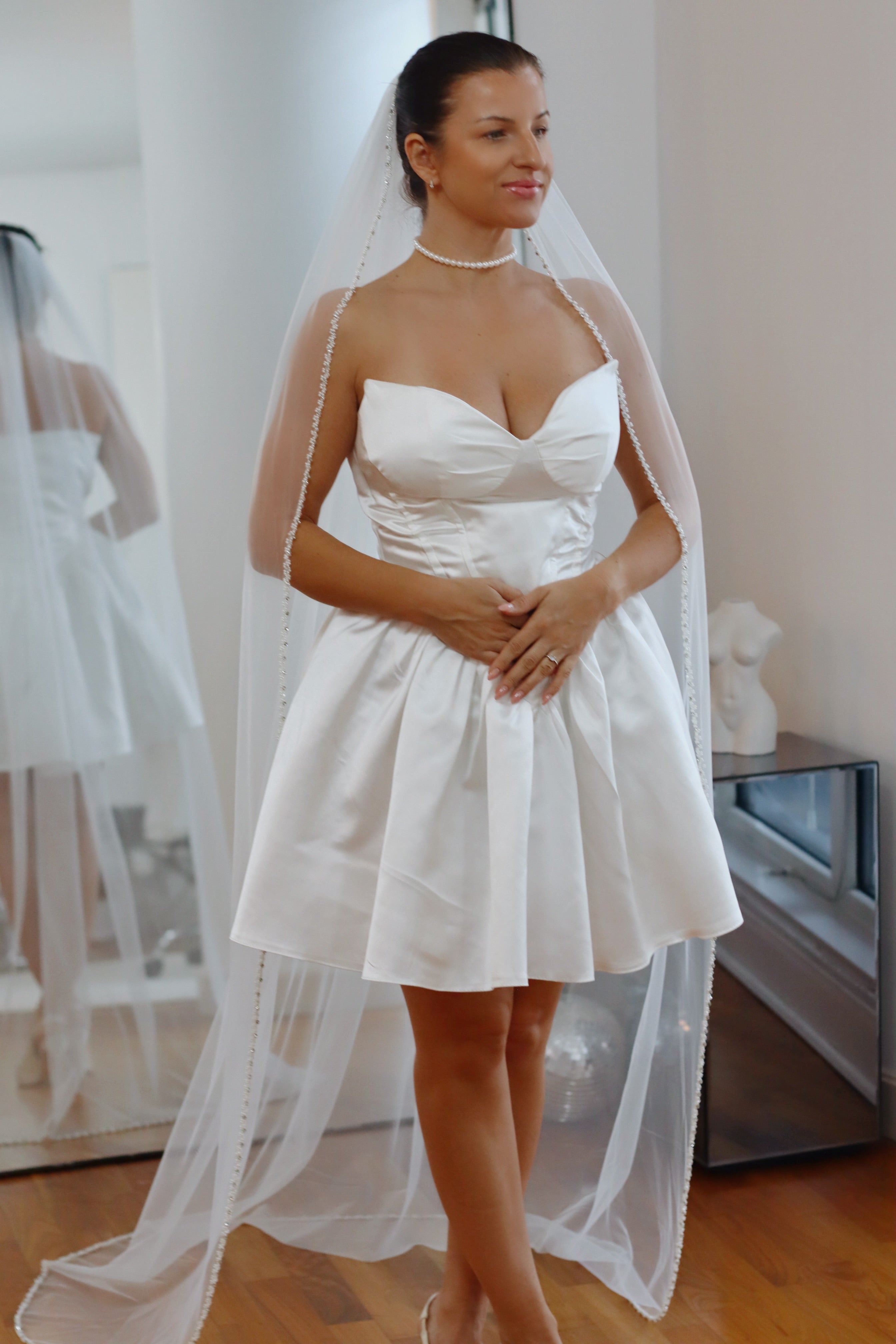 Pearl & Rhinestone Edge Wedding Veil