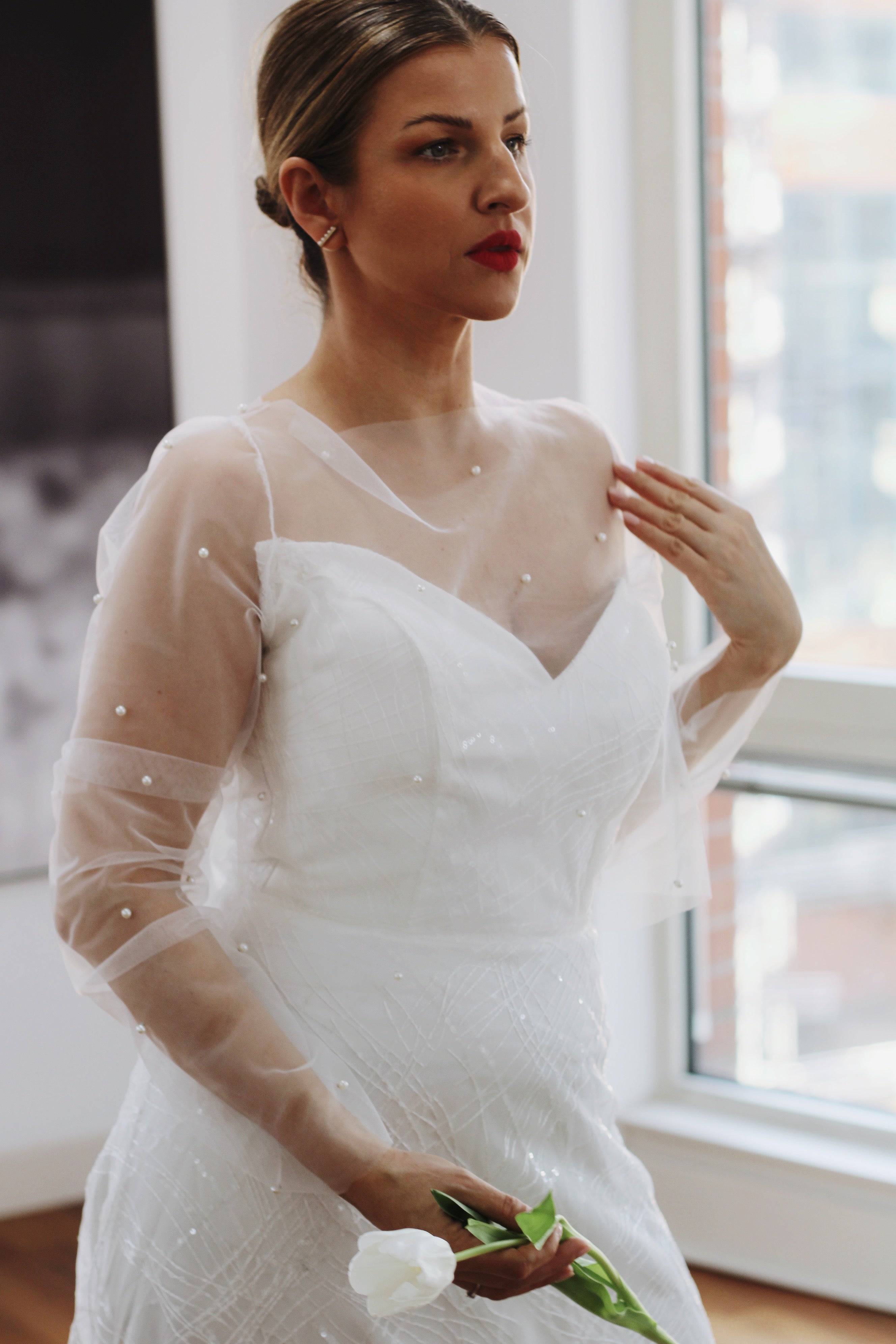 Pearl Bridal Top - Velo Bianco