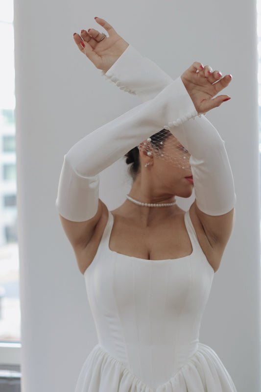 Detachable Crepe Bridal Sleeves with Buttons