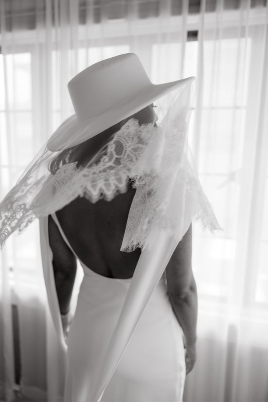 White Bridal Hat with Lace Veil