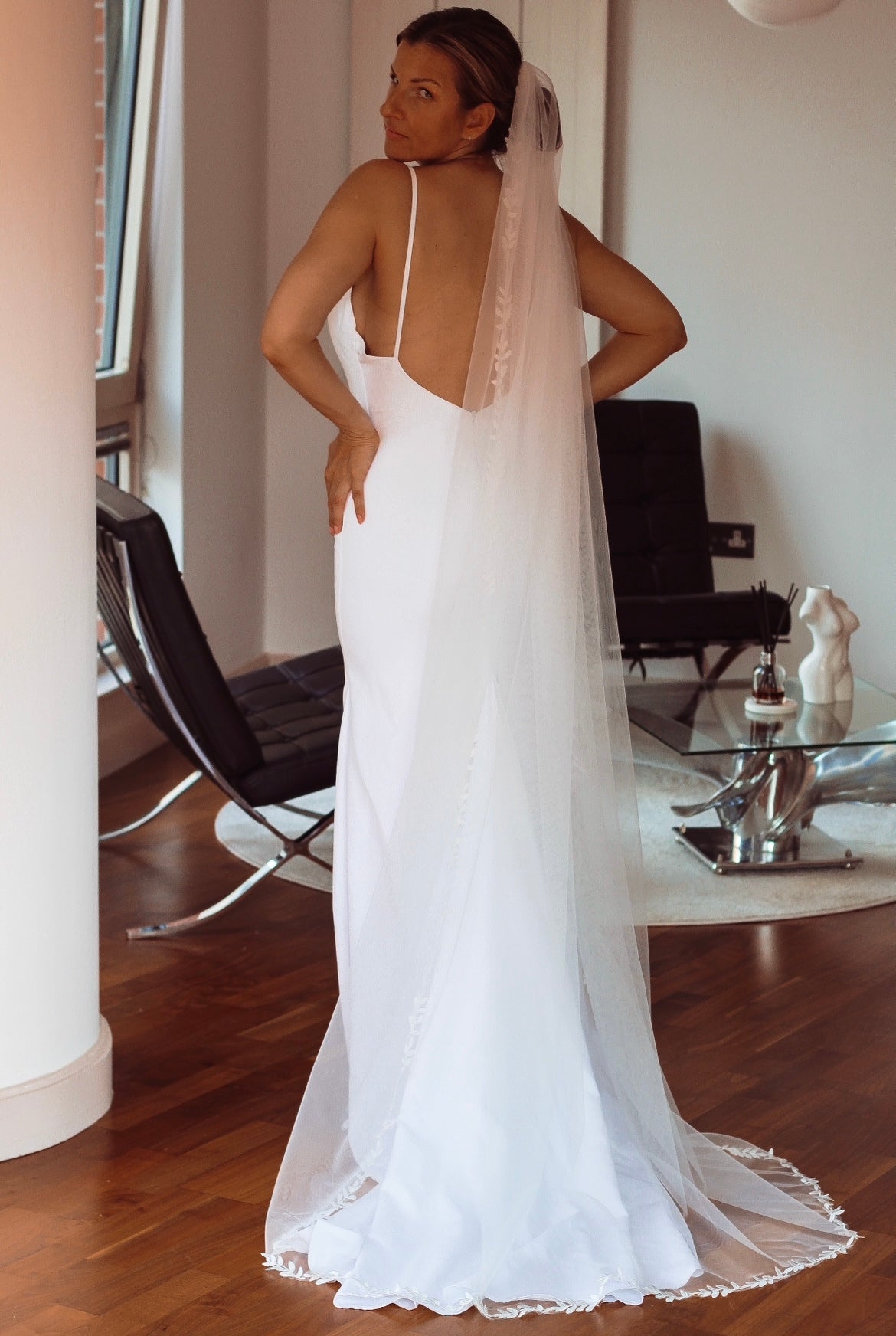 Cathedral Wedding Veil Leaf Trim - Velo Bianco