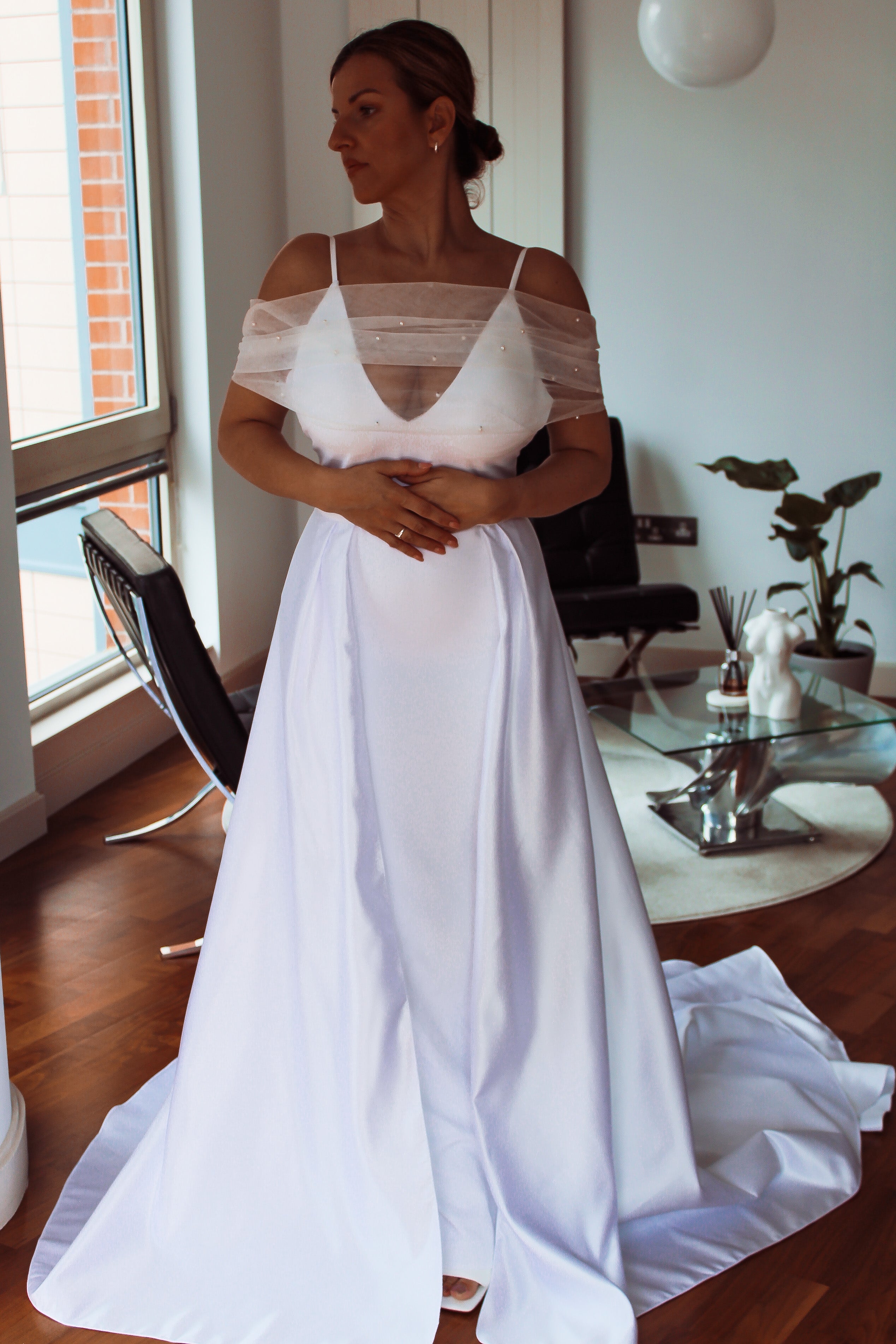 Luxury Bridal Satin Overskirt - Velo Bianco