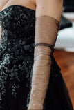 Fingerless Black Glitter Bridal Gloves - Velo Bianco