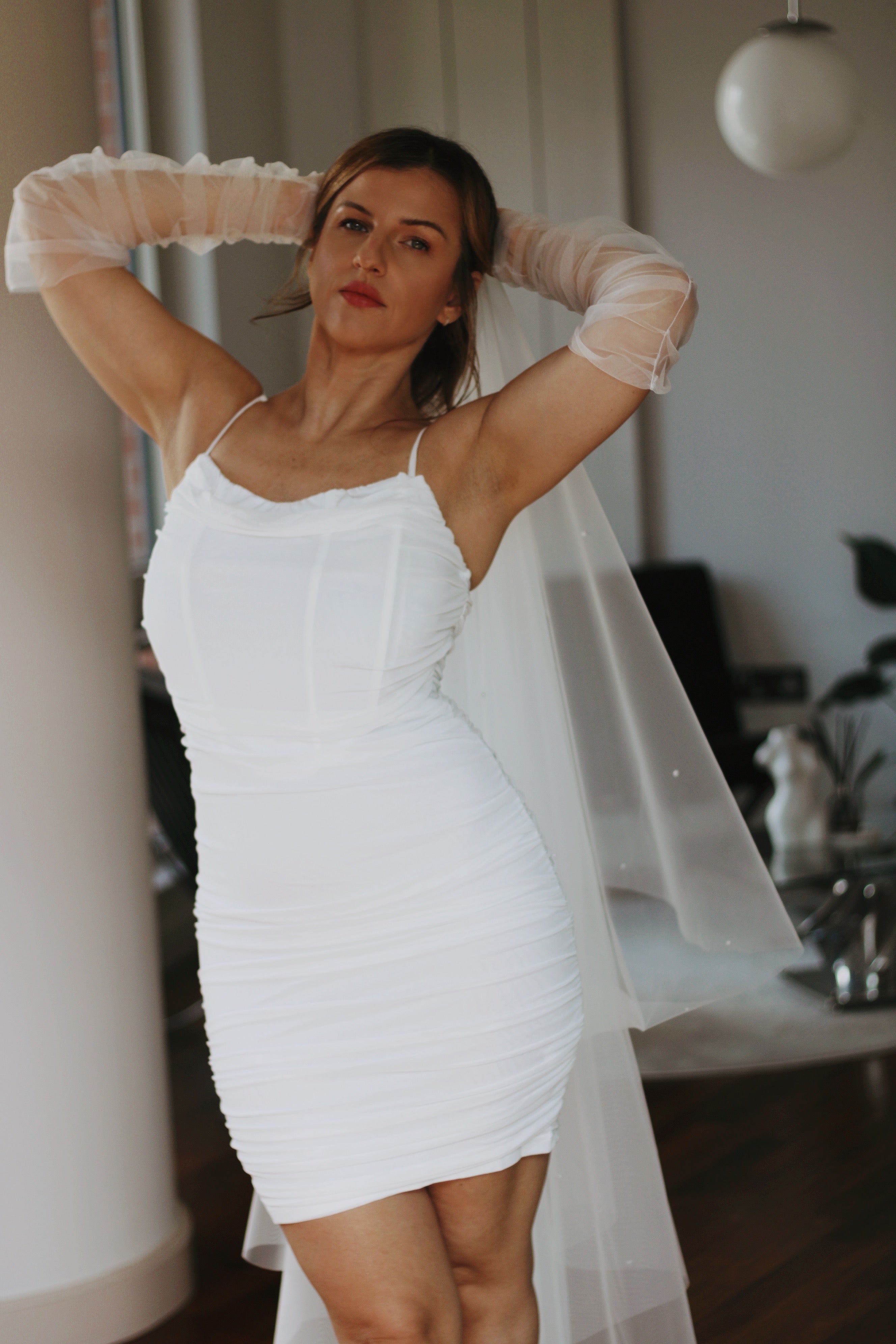 Pearl Tulle Drop Wedding Veil - Velo Bianco