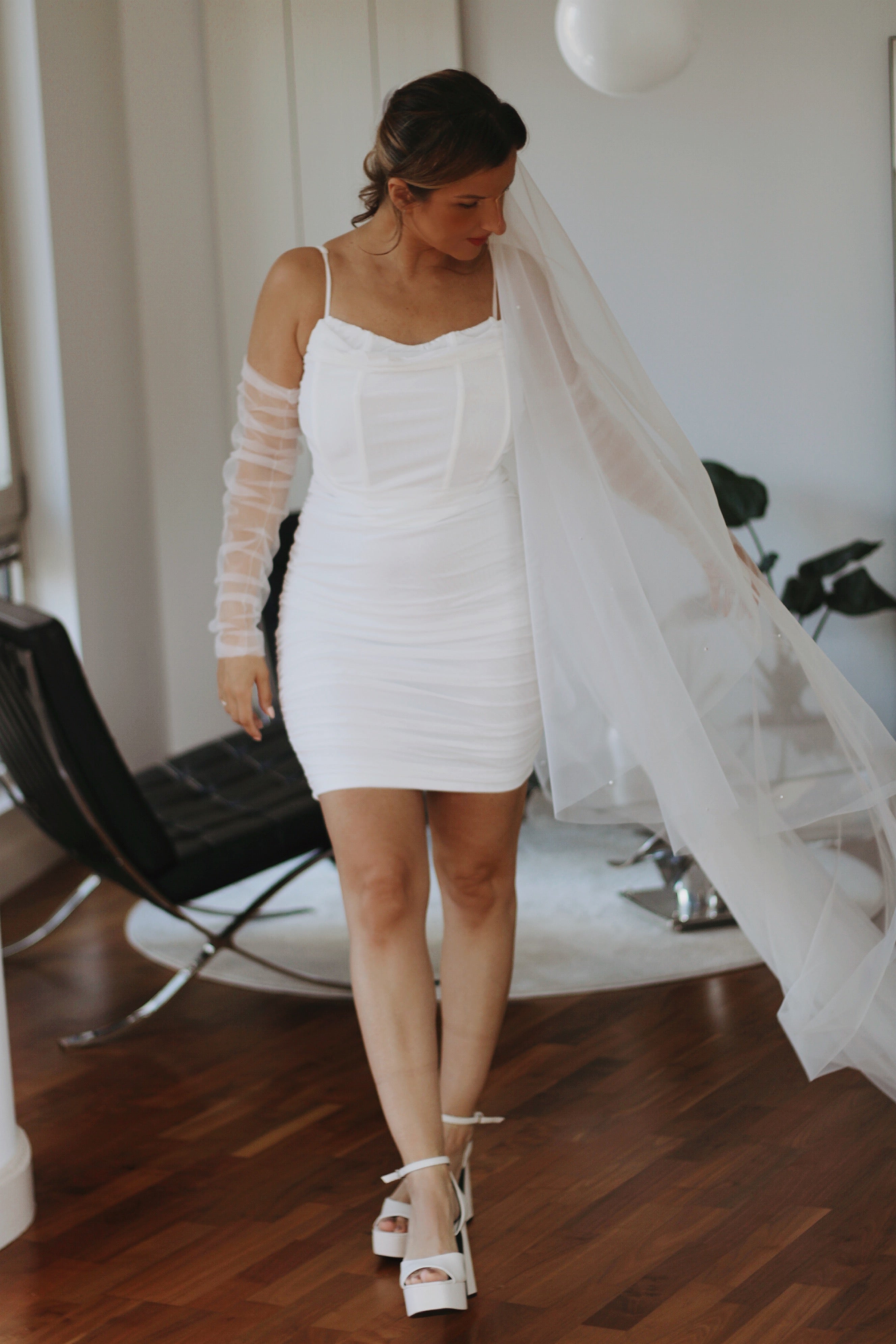 Pearl Tulle Drop Wedding Veil - Velo Bianco