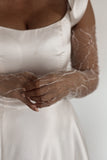 Luxury Patterned Fingerless Bridal Gloves - Velo Bianco