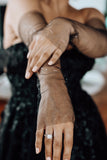Fingerless Black Glitter Bridal Gloves - Velo Bianco