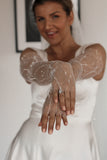 Luxury Patterned Fingerless Bridal Gloves - Velo Bianco