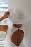 White Bridal Hat with tulle train - Velo Bianco