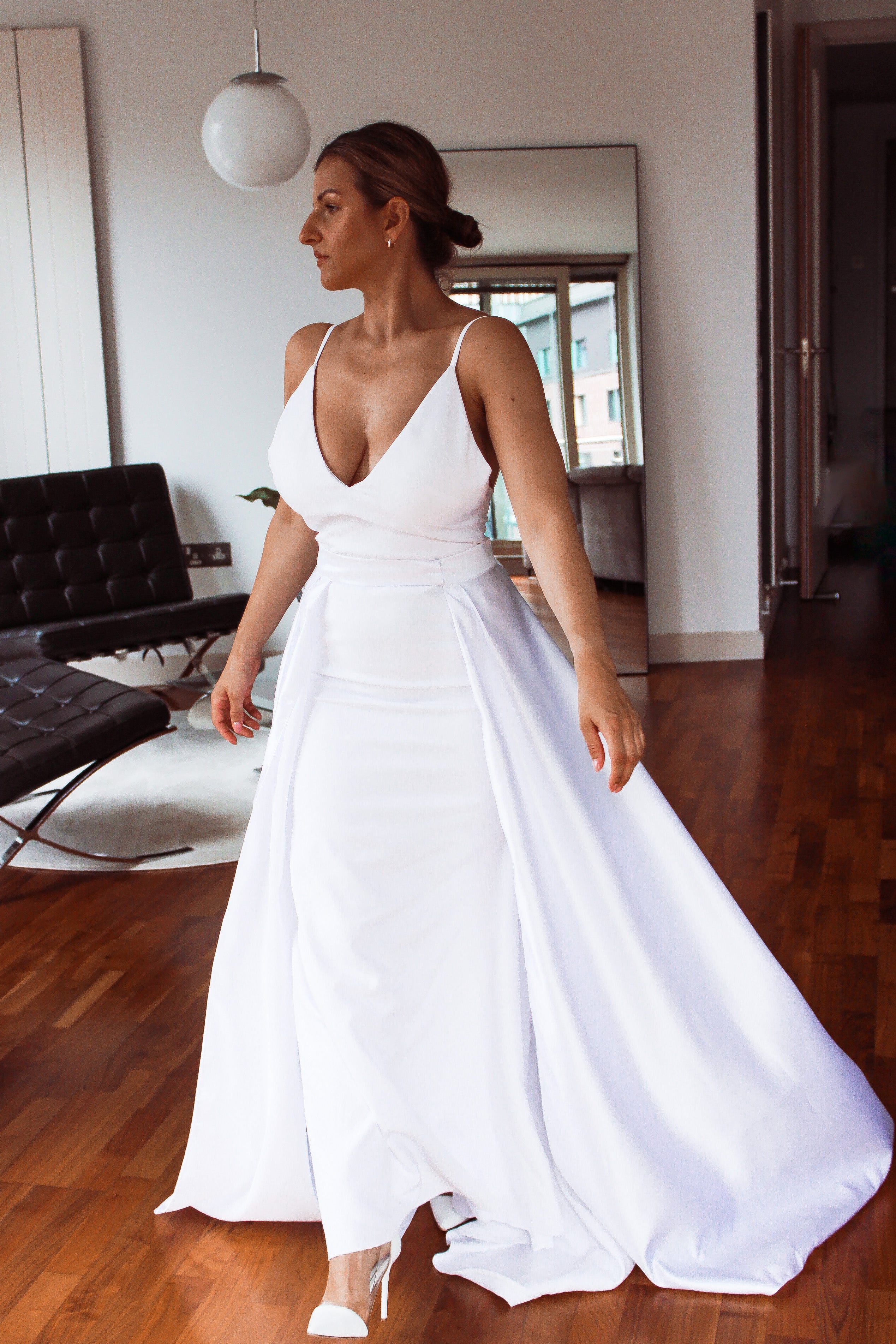 Luxury Bridal Satin Overskirt - Velo Bianco