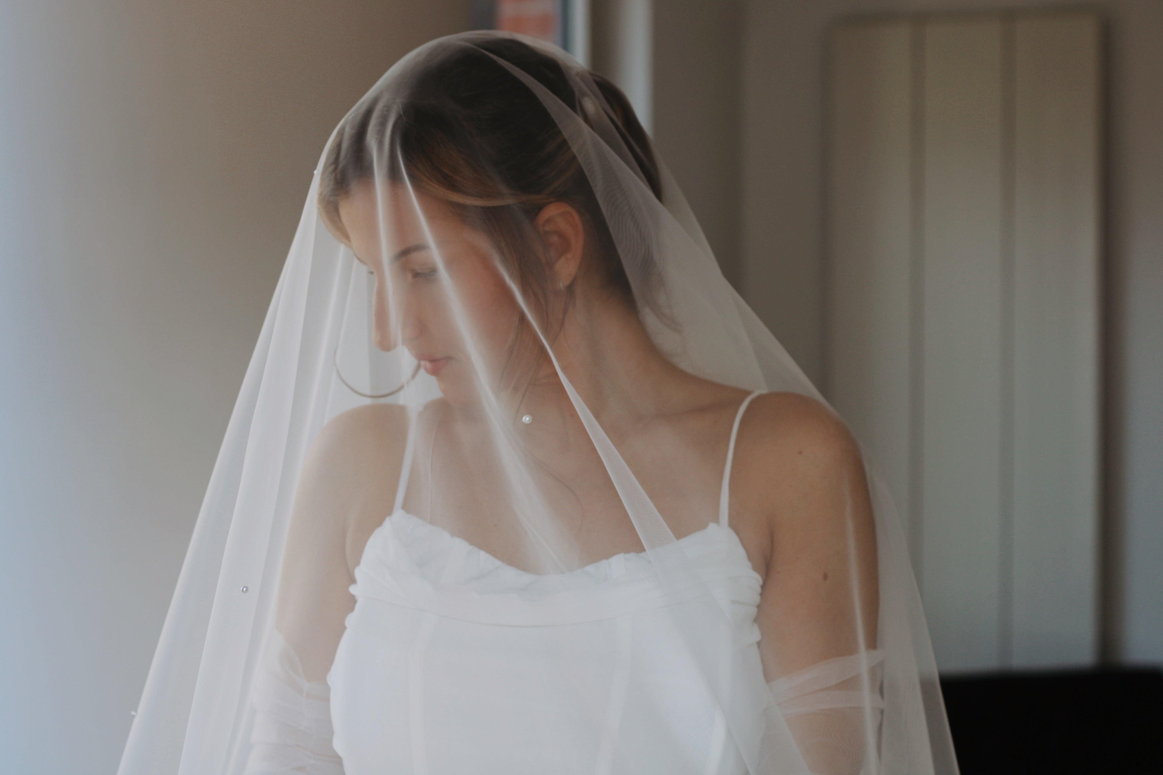Pearl Tulle Drop Wedding Veil - Velo Bianco