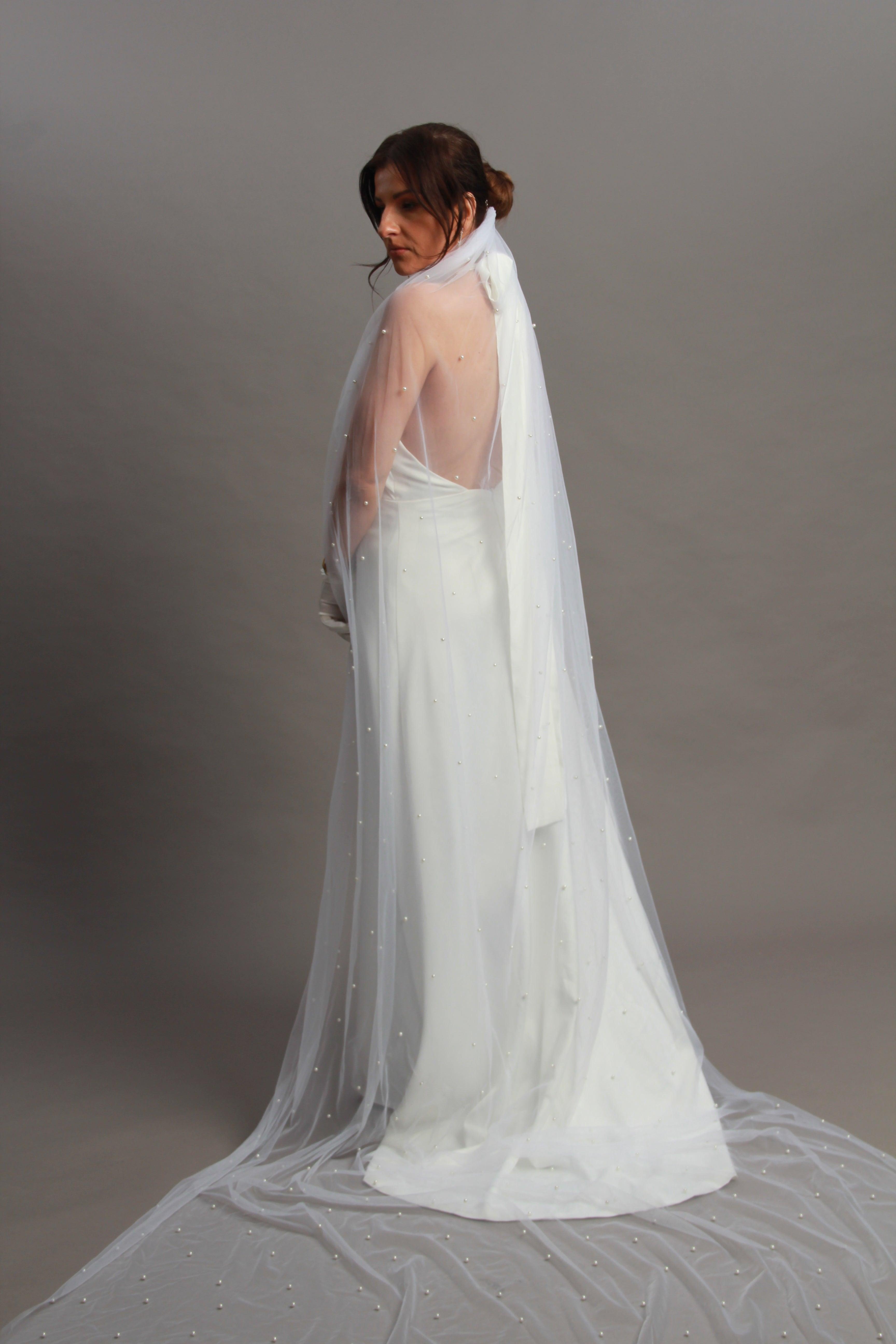 Luxury Pearl Cathedral Wedding Veil - Velo Bianco