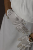 White Pearl Satin Bridal Gloves - Velo Bianco