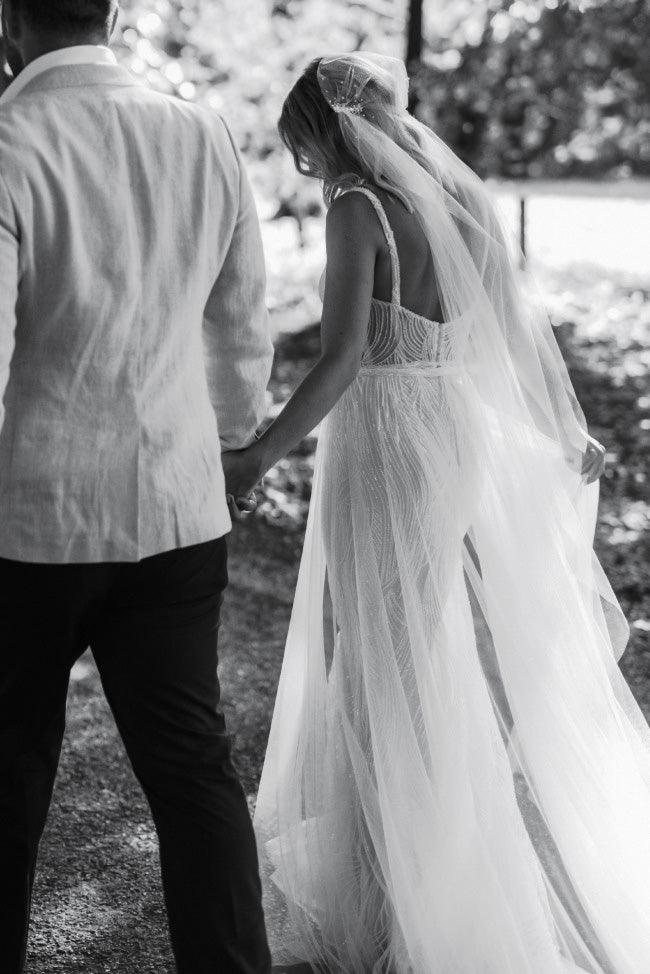 Detachable sheer bridal overskirt