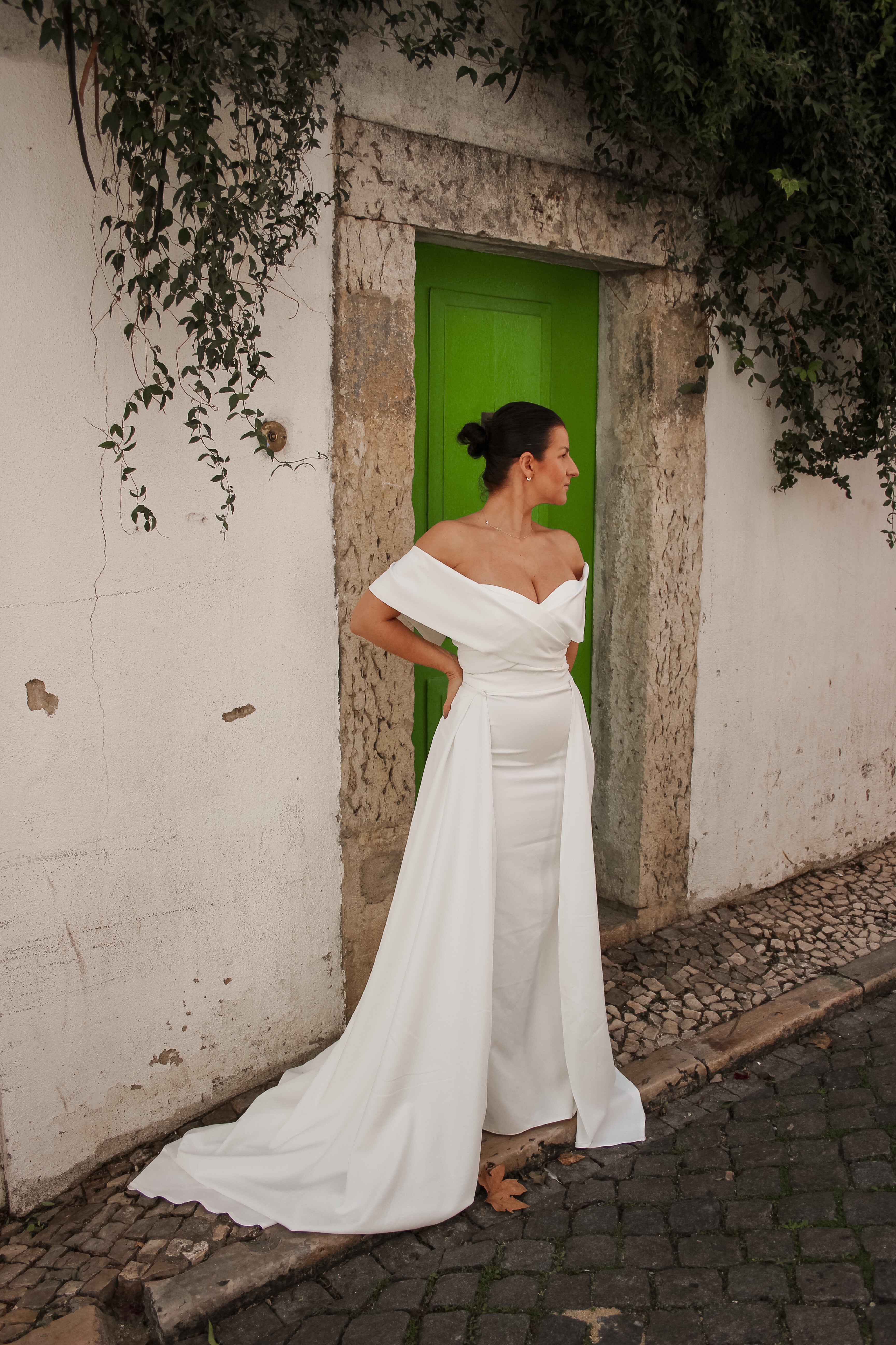 Detachable Crepe Bridal Overskirt