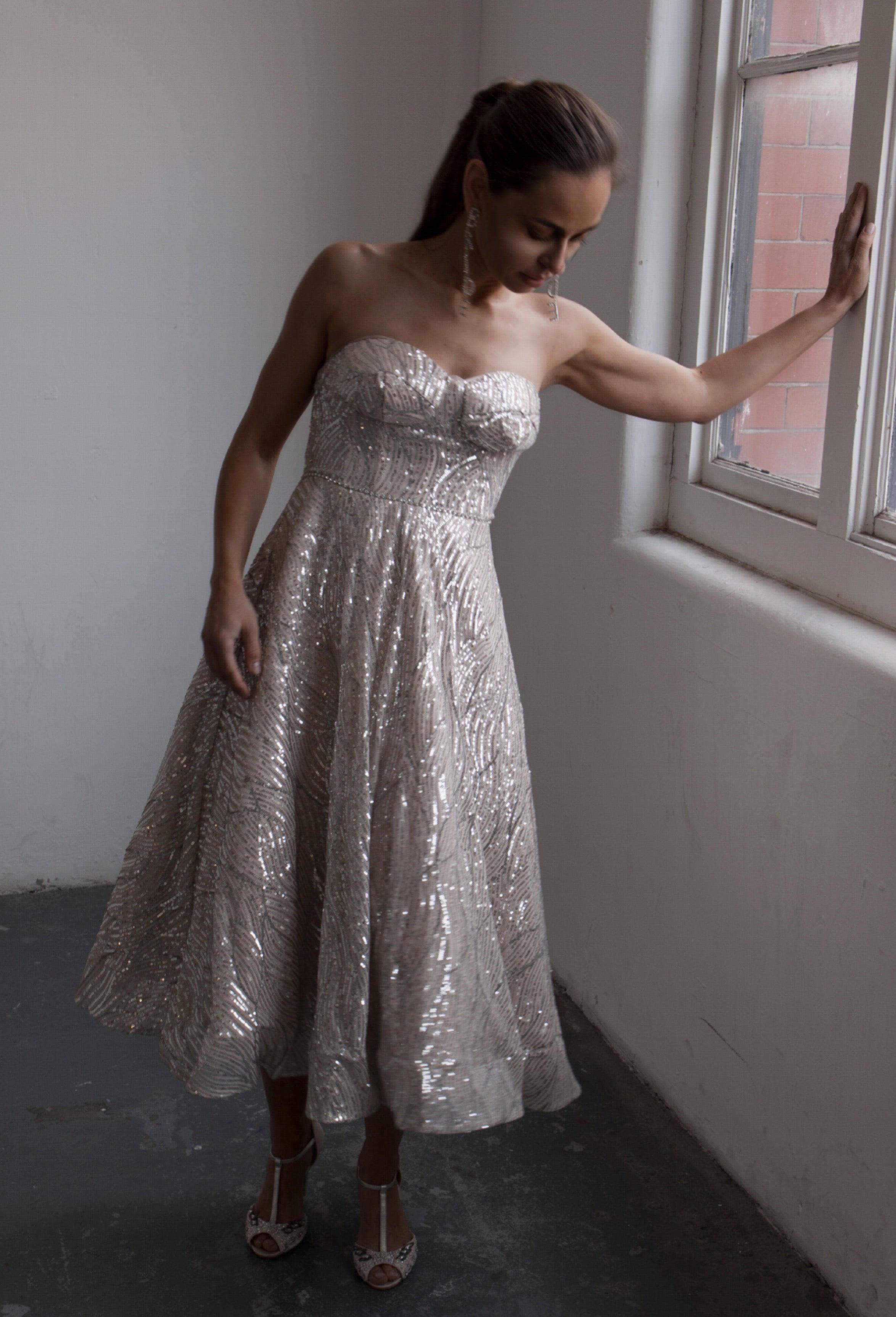 Mini Sequin Reception Dress - Velo Bianco
