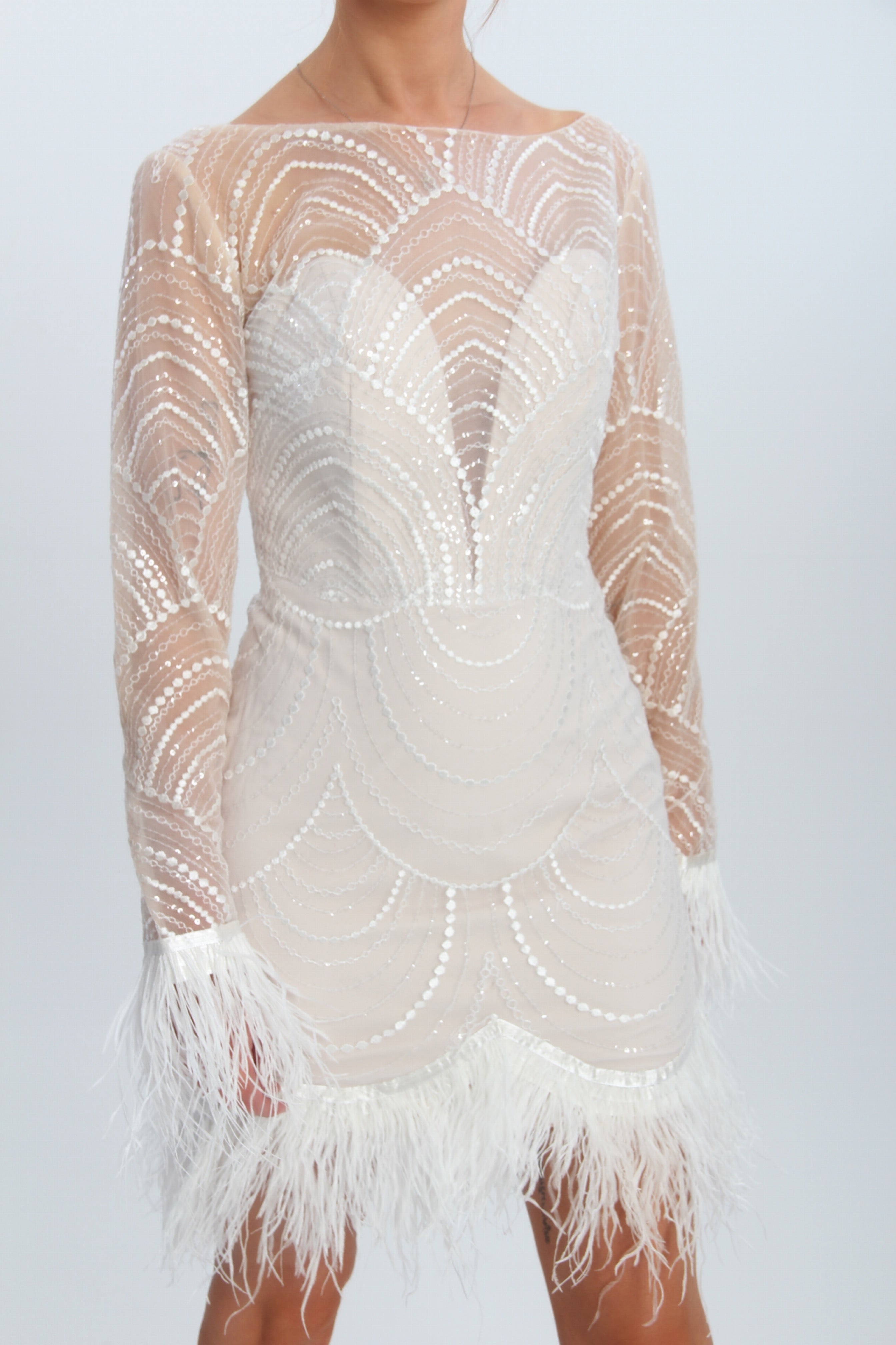 Mini Feather Trimmed Dress - Velo Bianco