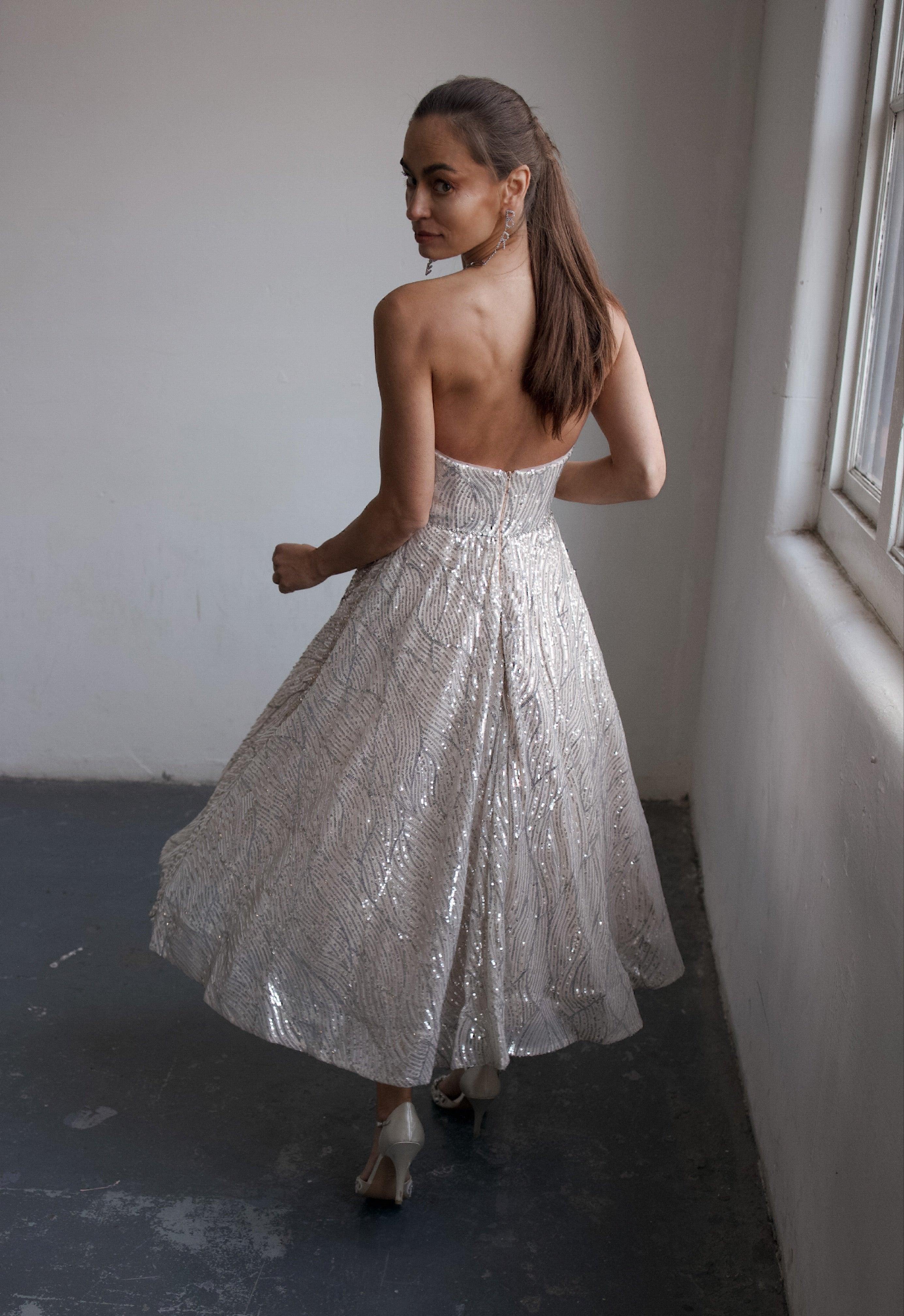 Mini Sequin Reception Dress - Velo Bianco