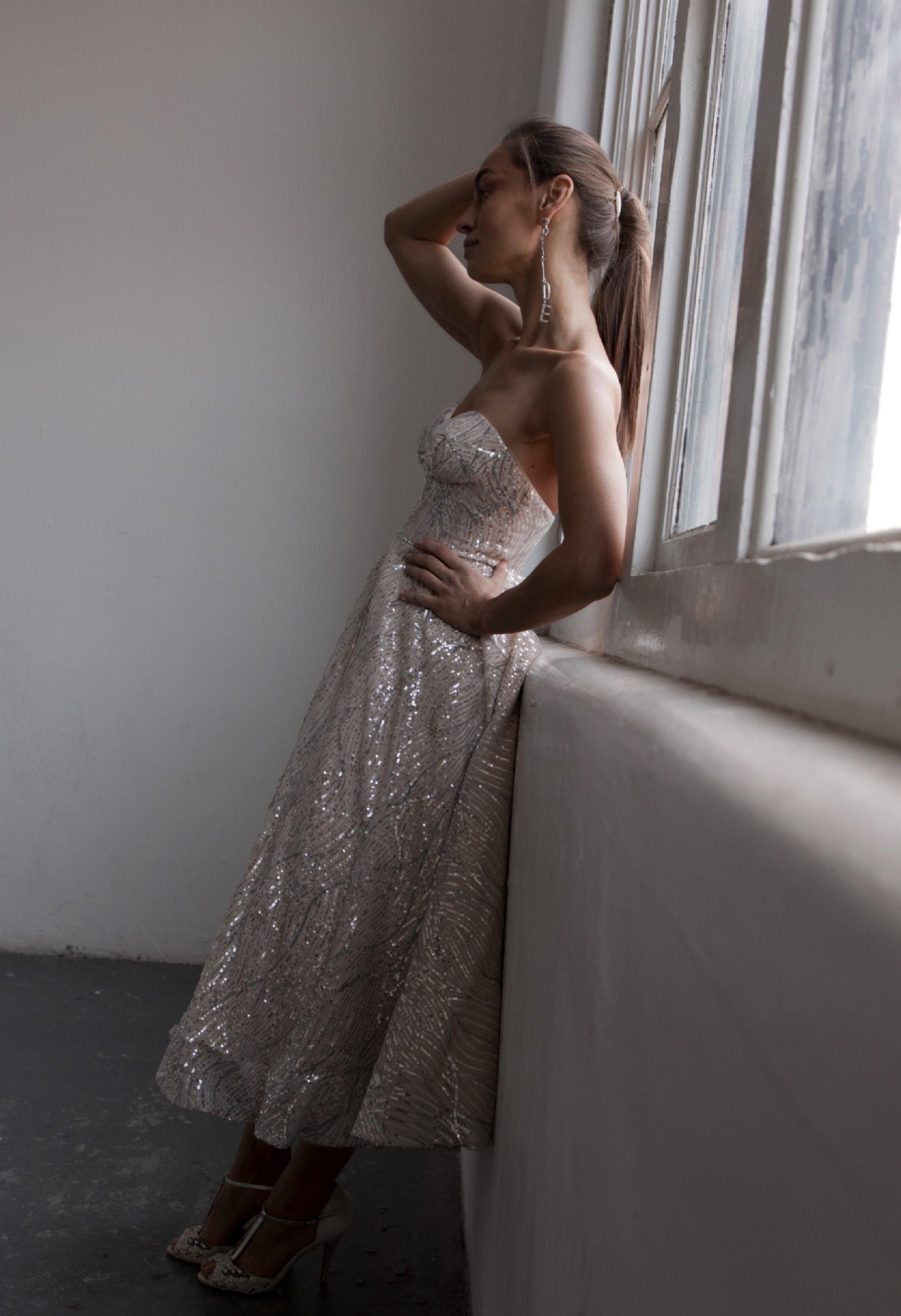 Mini Sequin Reception Dress - Velo Bianco