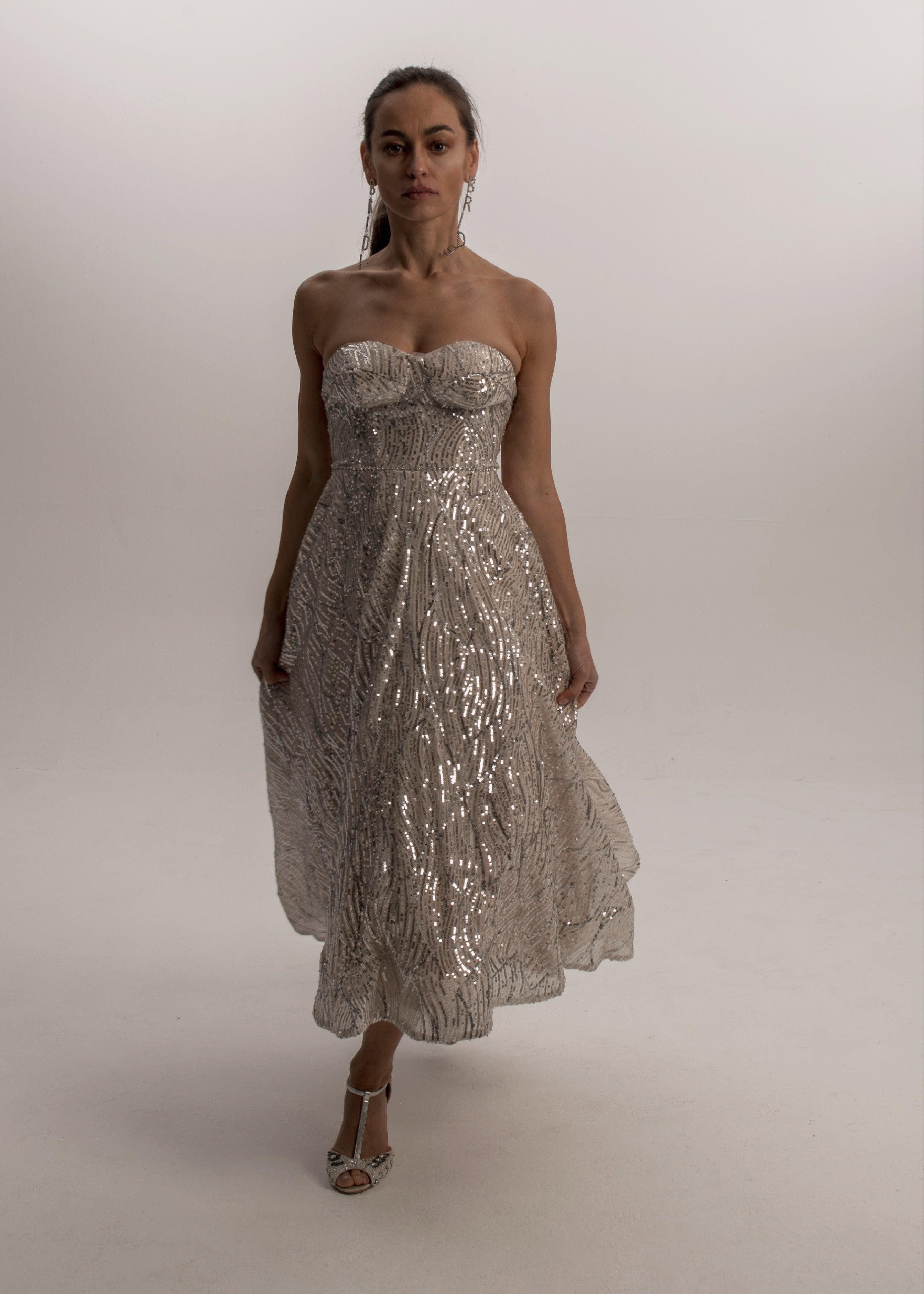Mini Sequin Reception Dress - Velo Bianco