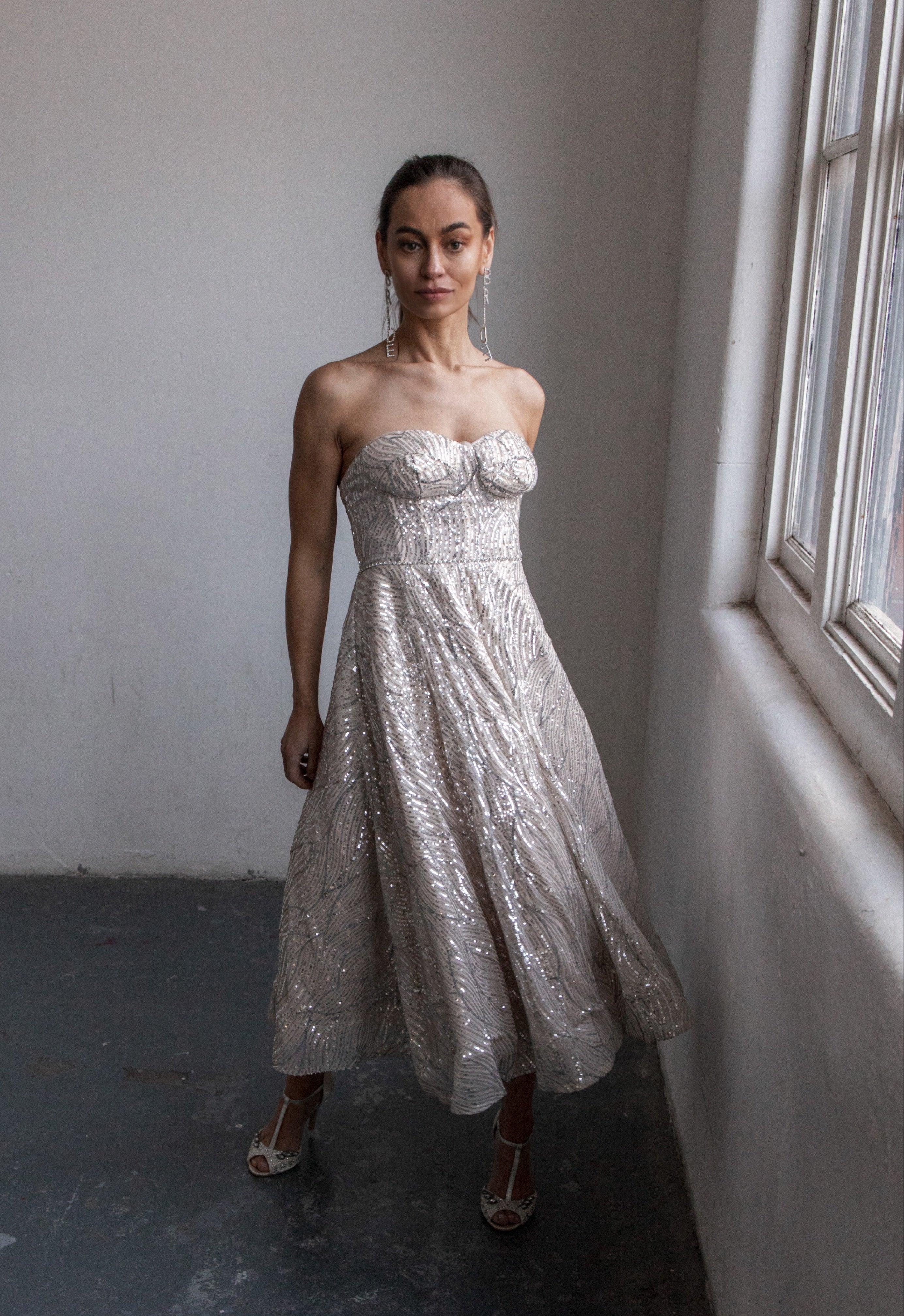 Mini Sequin Reception Dress - Velo Bianco
