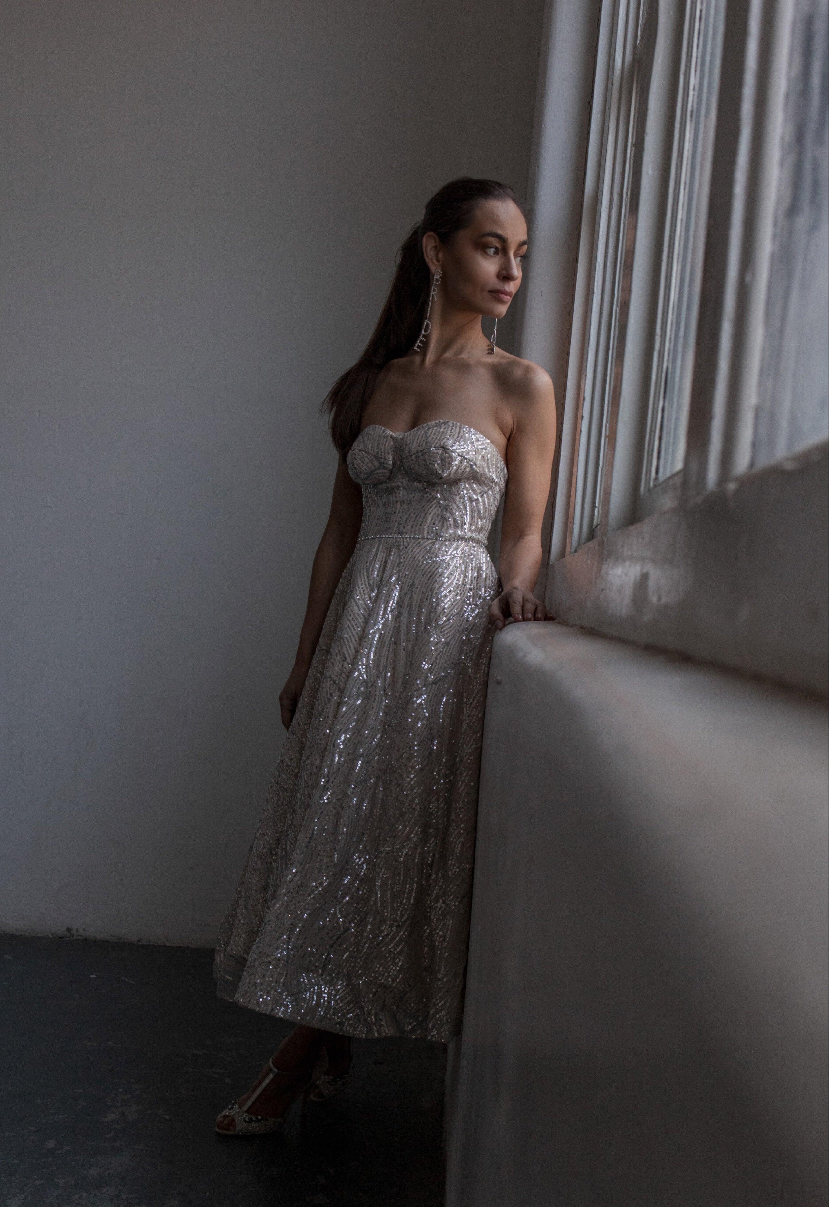 Mini Sequin Reception Dress - Velo Bianco