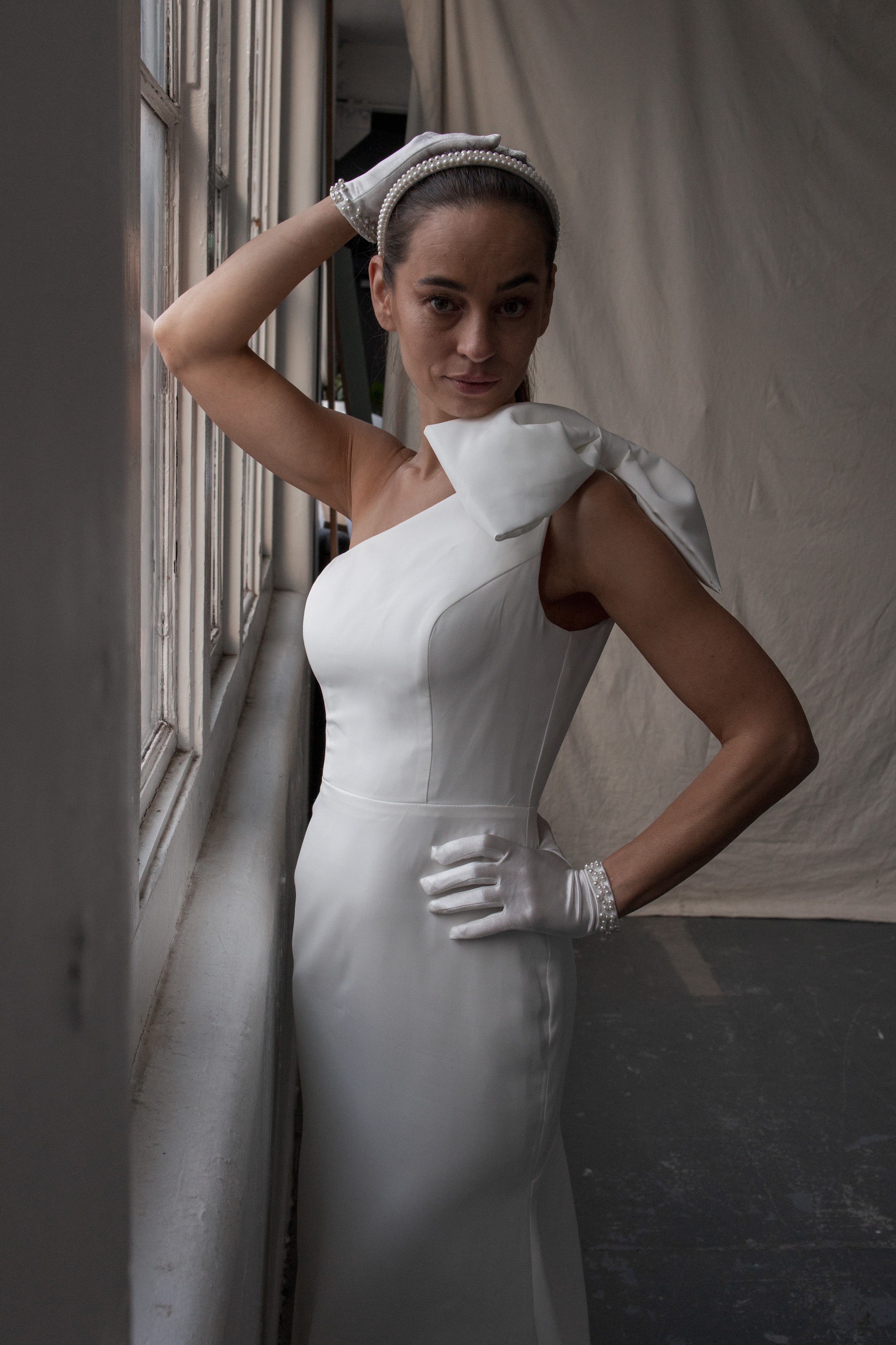 one shoulder wedding dress