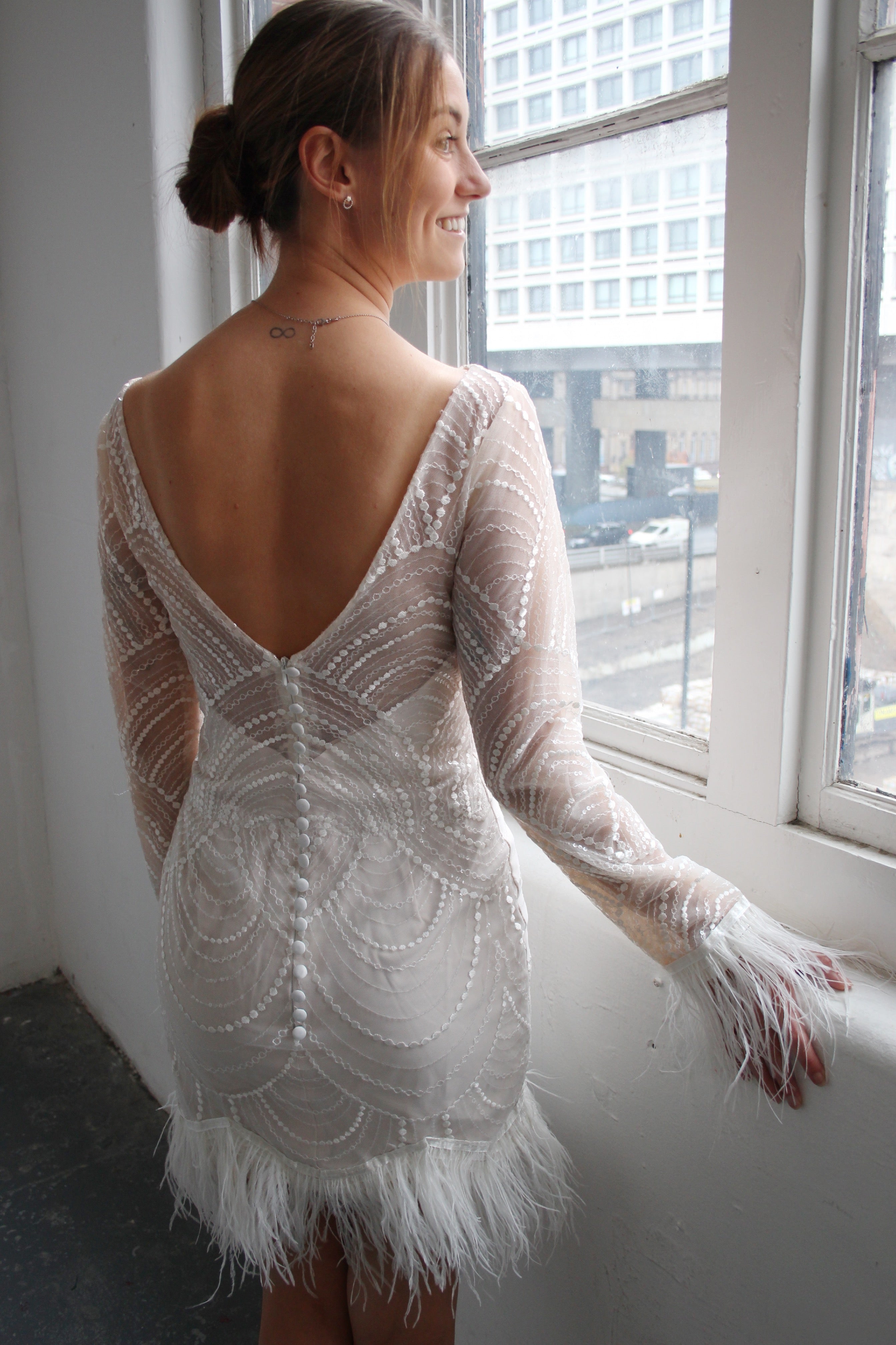 Mini Feather Trimmed Dress - Velo Bianco