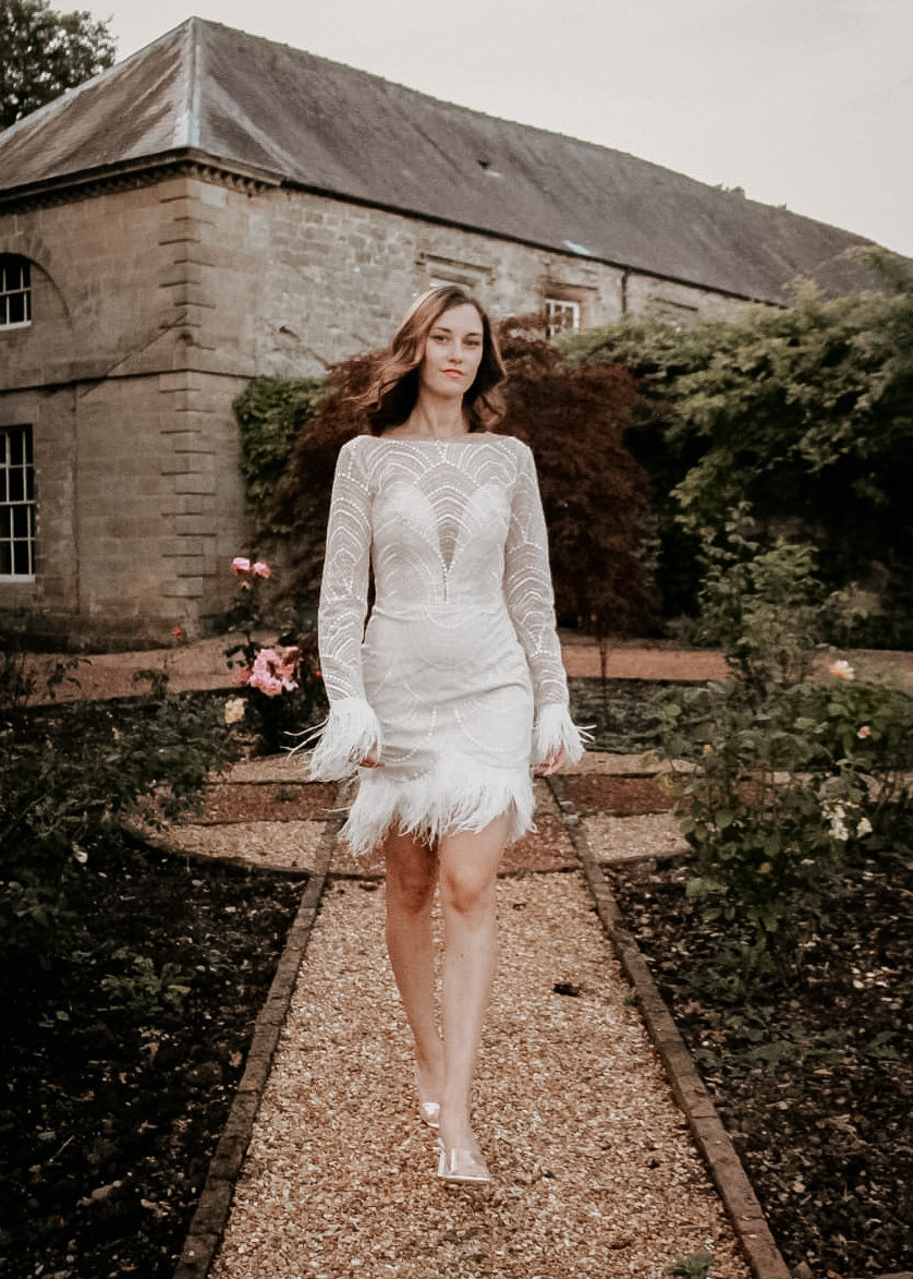 Mini Feather Trimmed Dress - Velo Bianco