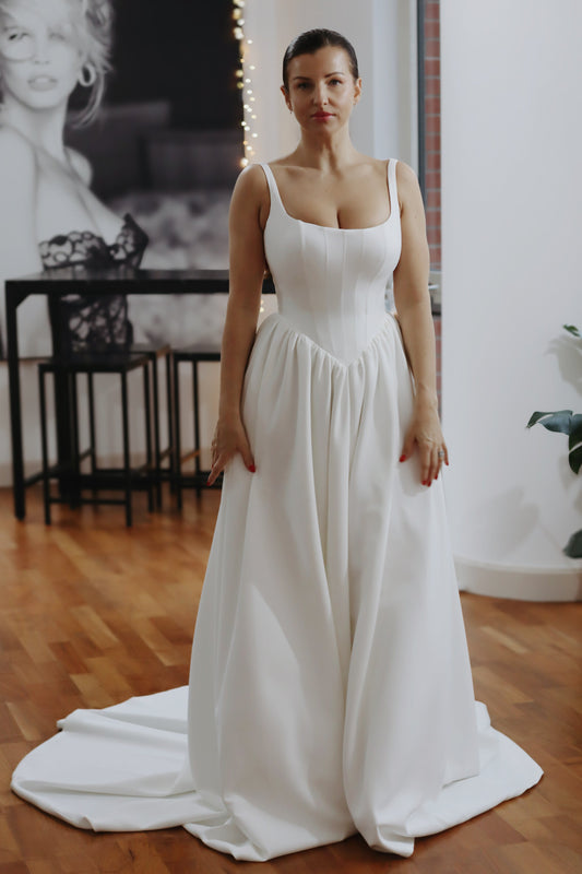 Hope ~ Sample Basque Waist Crepe Wedding Dress