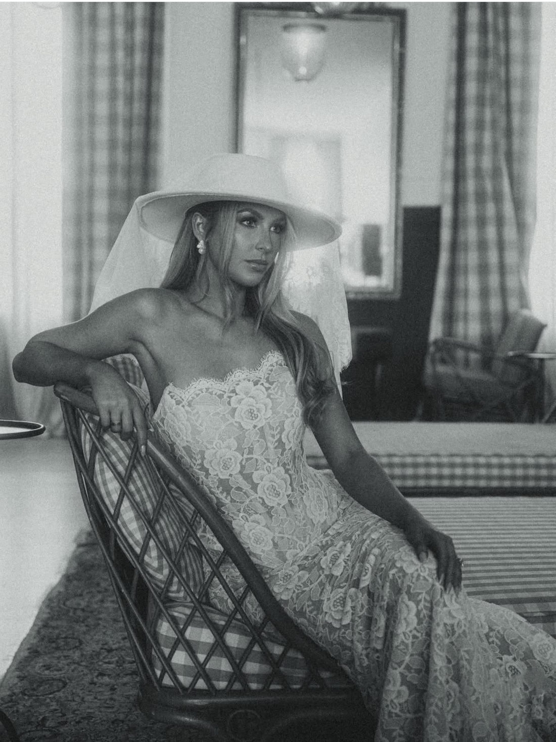 White Bridal Hat with Lace Veil