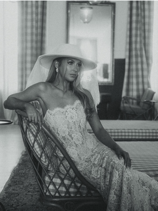 White Bridal Hat with Lace Veil