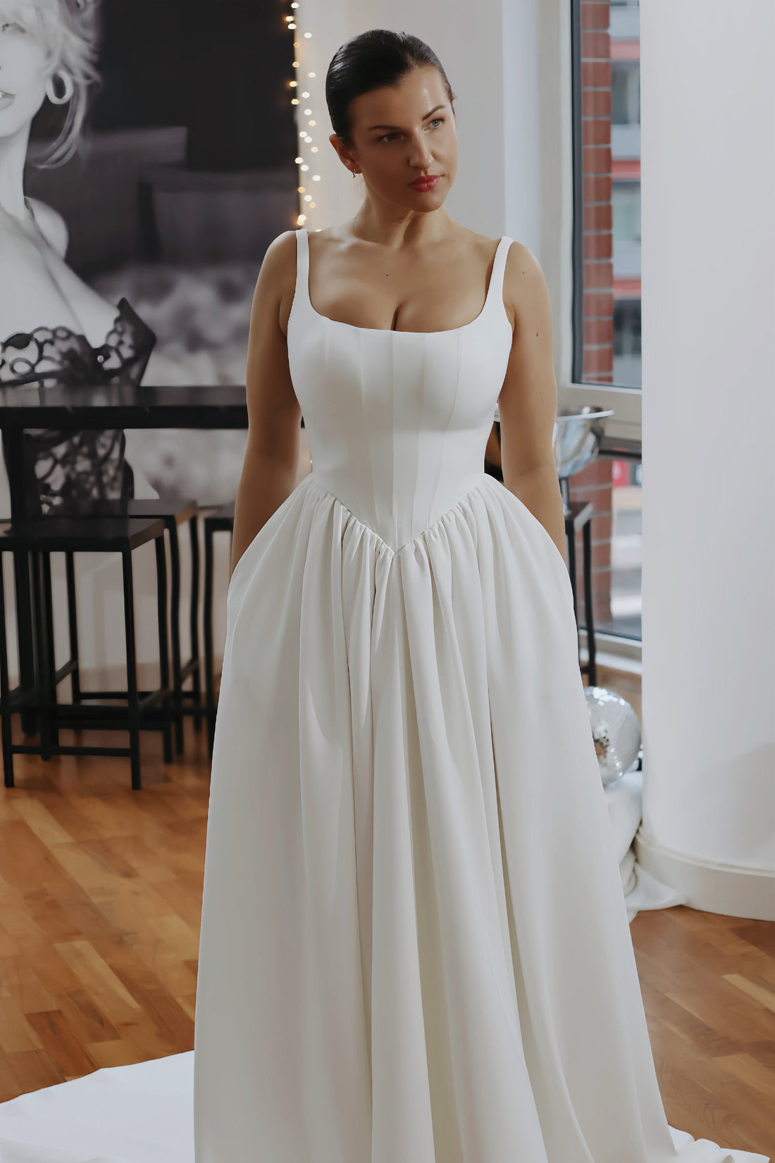 Hope ~ Sample Basque Waist Crepe Wedding Dress