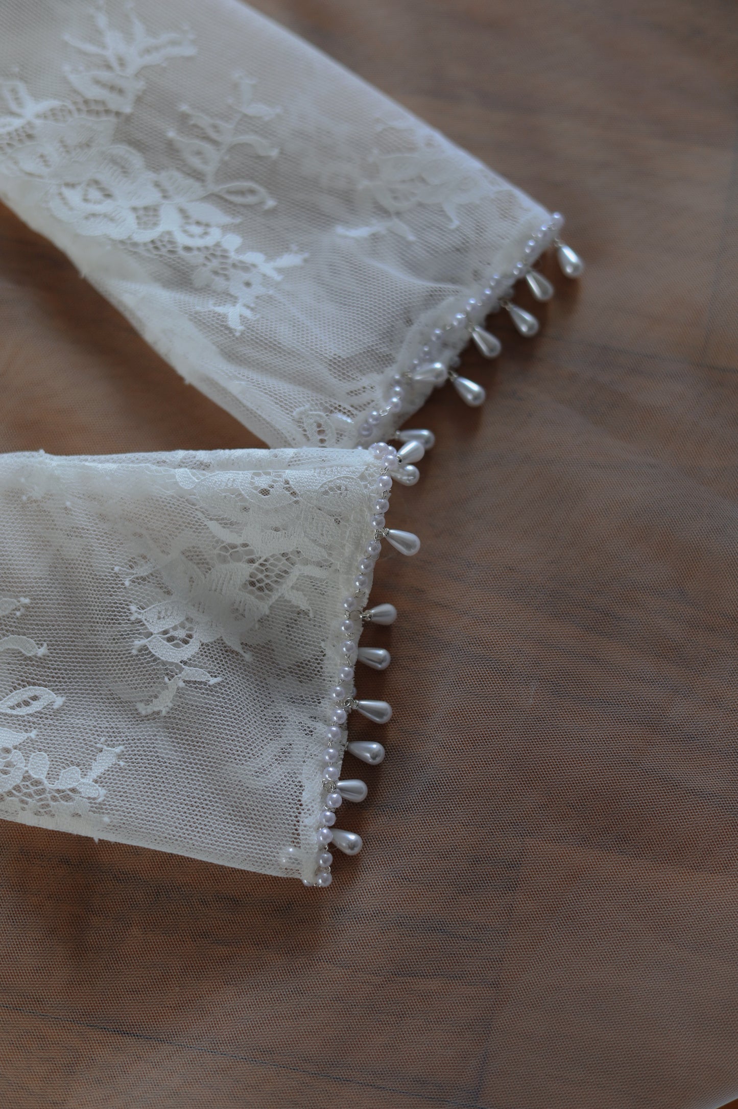 Luxury Detachable Lace Wedding Sleeves with Pearl Trim