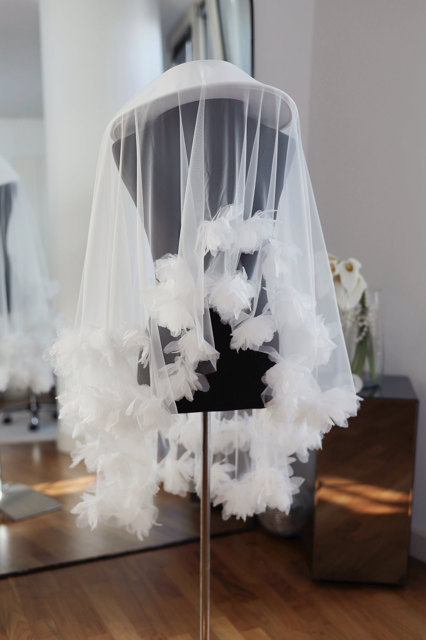 White Bridal Hat with Bloom Veil