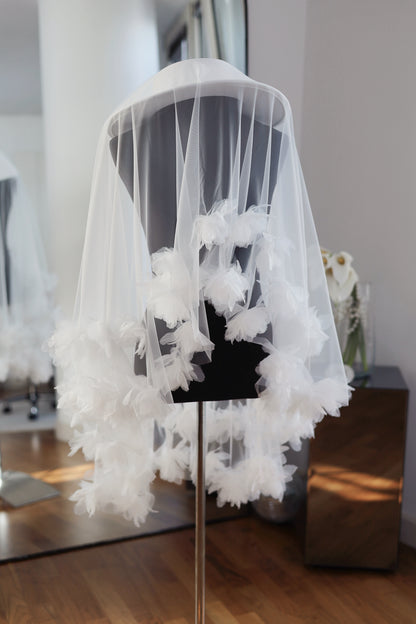 White Bridal Hat with Bloom Veil